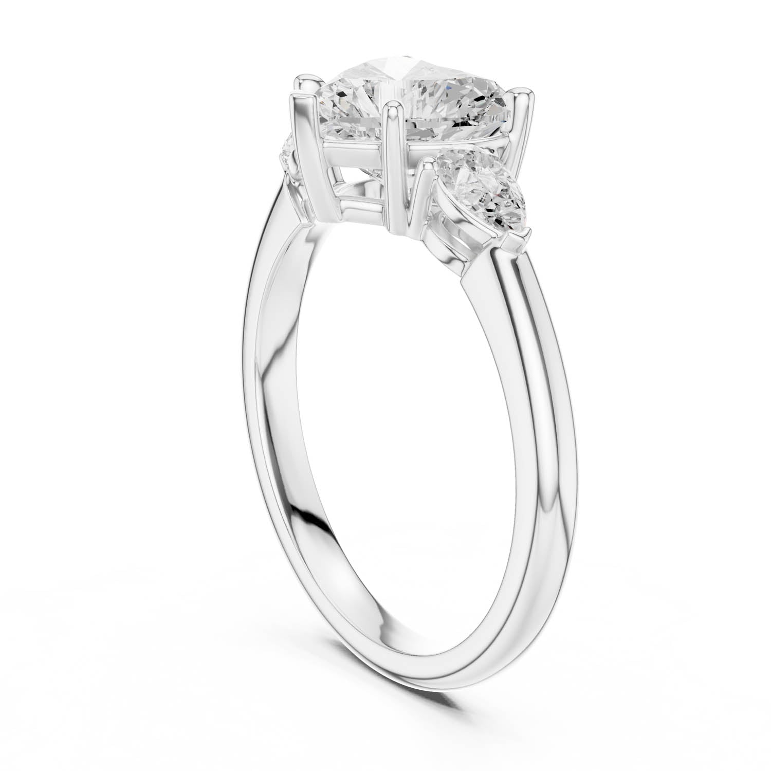 2.50 Ct. Heart Cut Diamond Three-Stone Ring with Pear Side Stones (DDLR-035-HR) 4