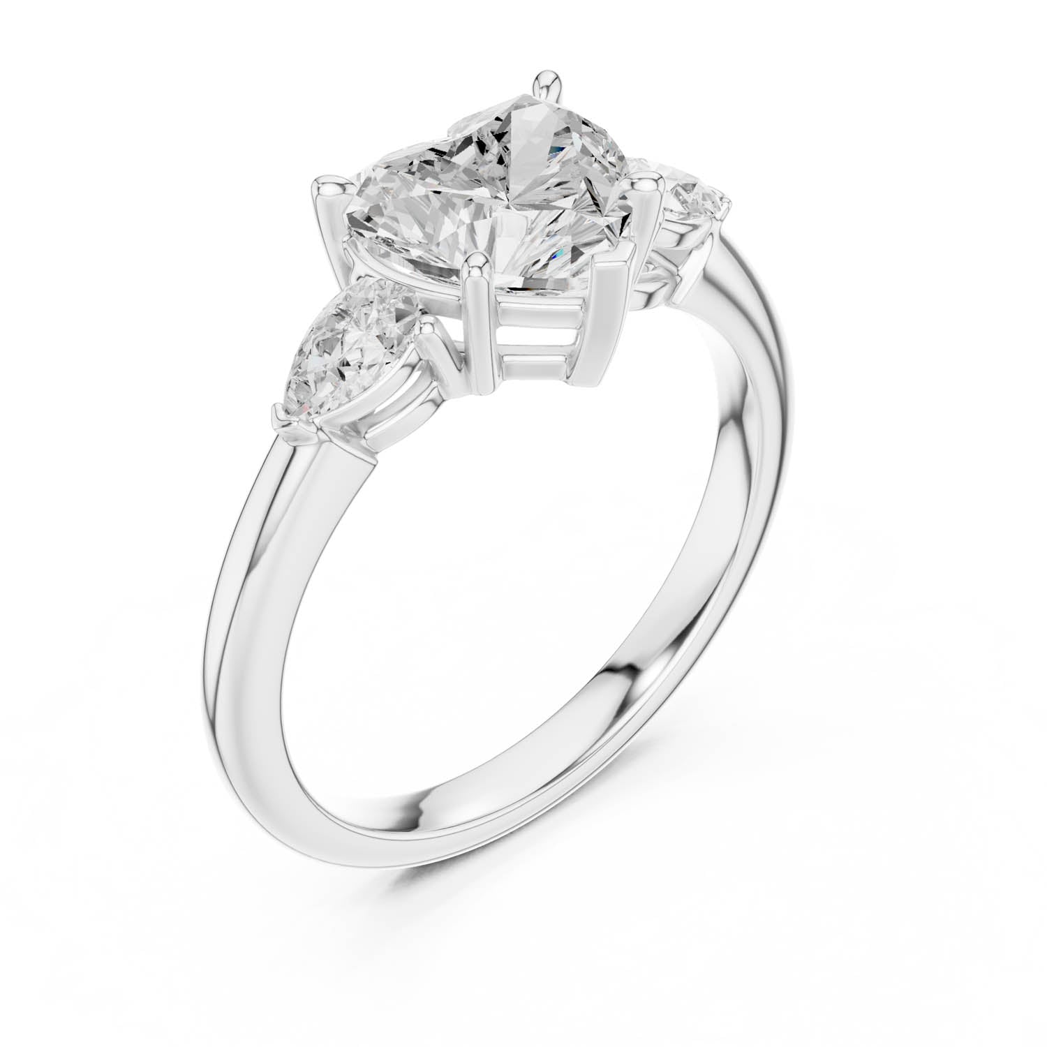 2.50 Ct. Heart Cut Diamond Three-Stone Ring with Pear Side Stones (DDLR-035-HR) 10