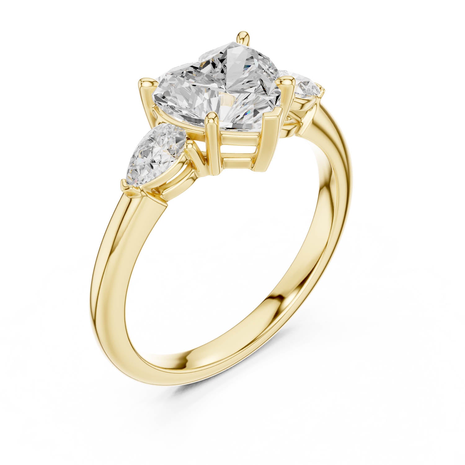2.50 Ct. Heart Cut Diamond Three-Stone Ring with Pear Side Stones (DDLR-035-HR)