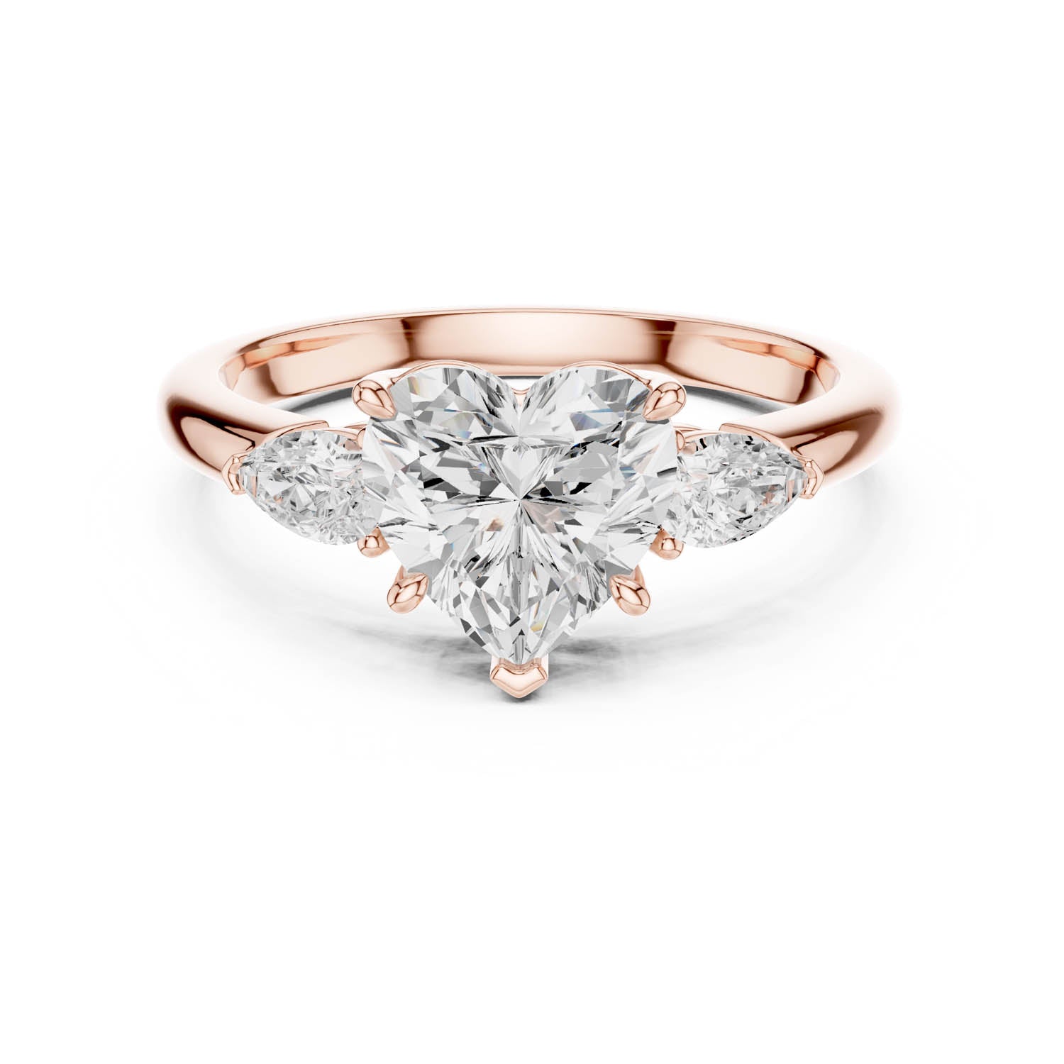 2.50 Ct. Heart Cut Diamond Three-Stone Ring with Pear Side Stones (DDLR-035-HR) 9