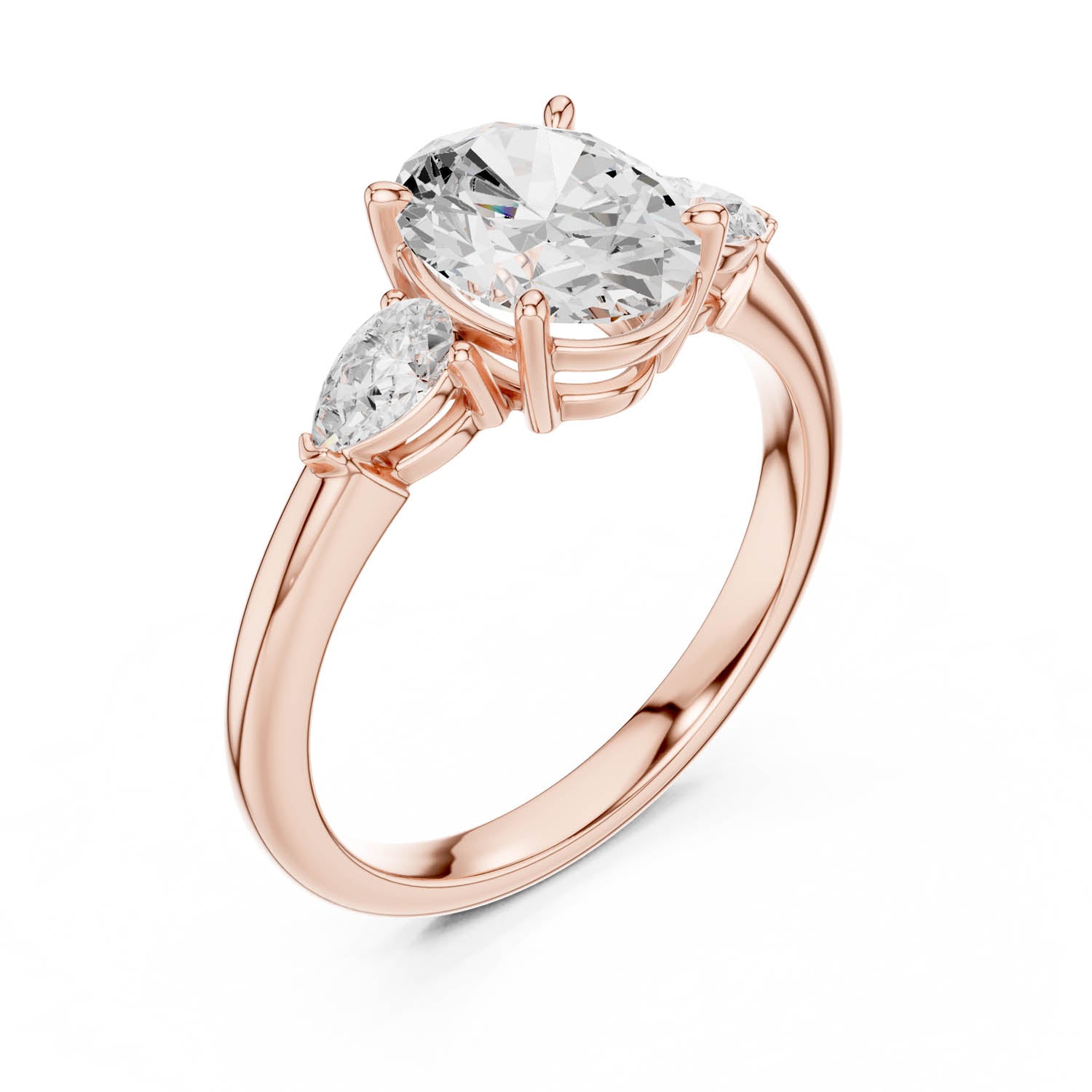 2.50 Ct. Oval Cut Diamond Three-Stone Ring with Pear Side Stones (DDLR-035-OV) 12