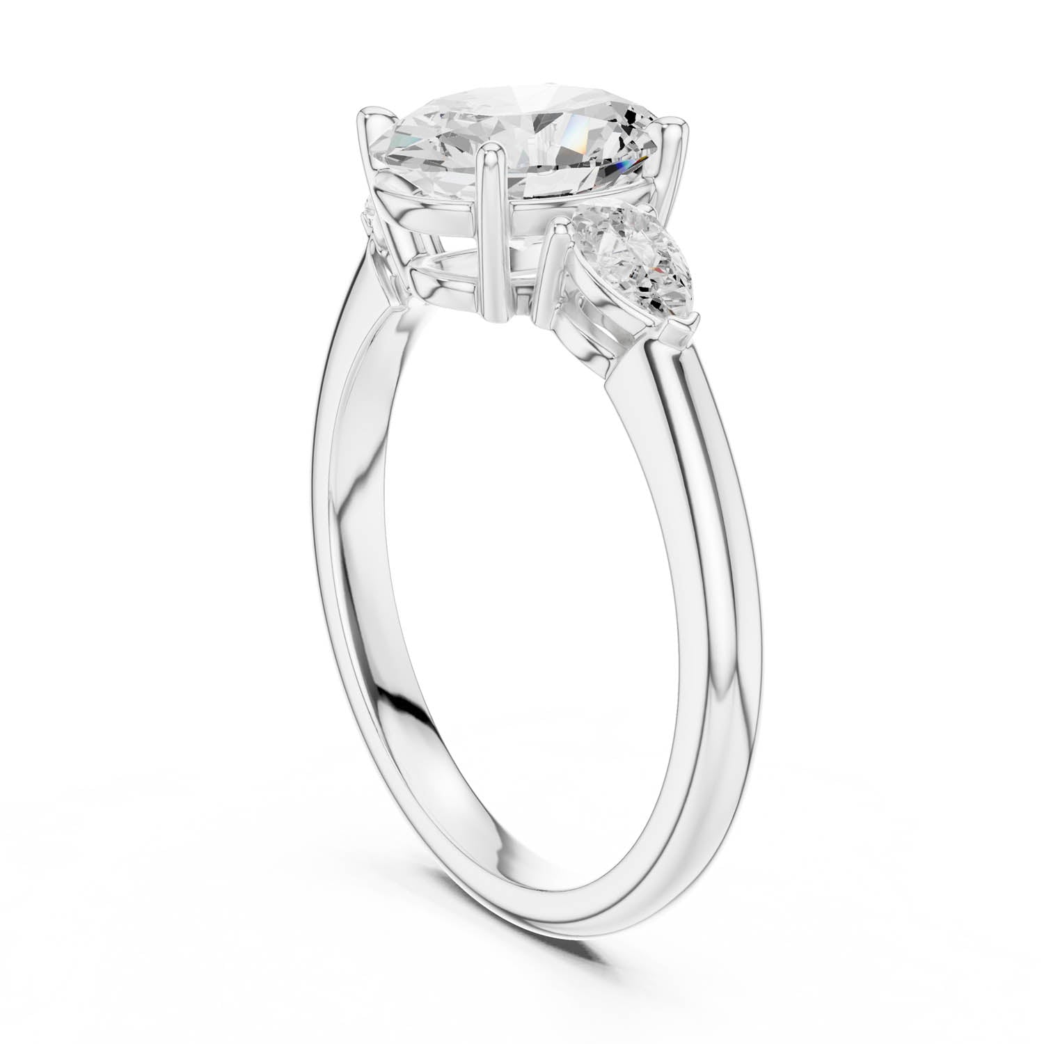 2.50 Ct. Oval Cut Diamond Three-Stone Ring with Pear Side Stones (DDLR-035-OV) 10