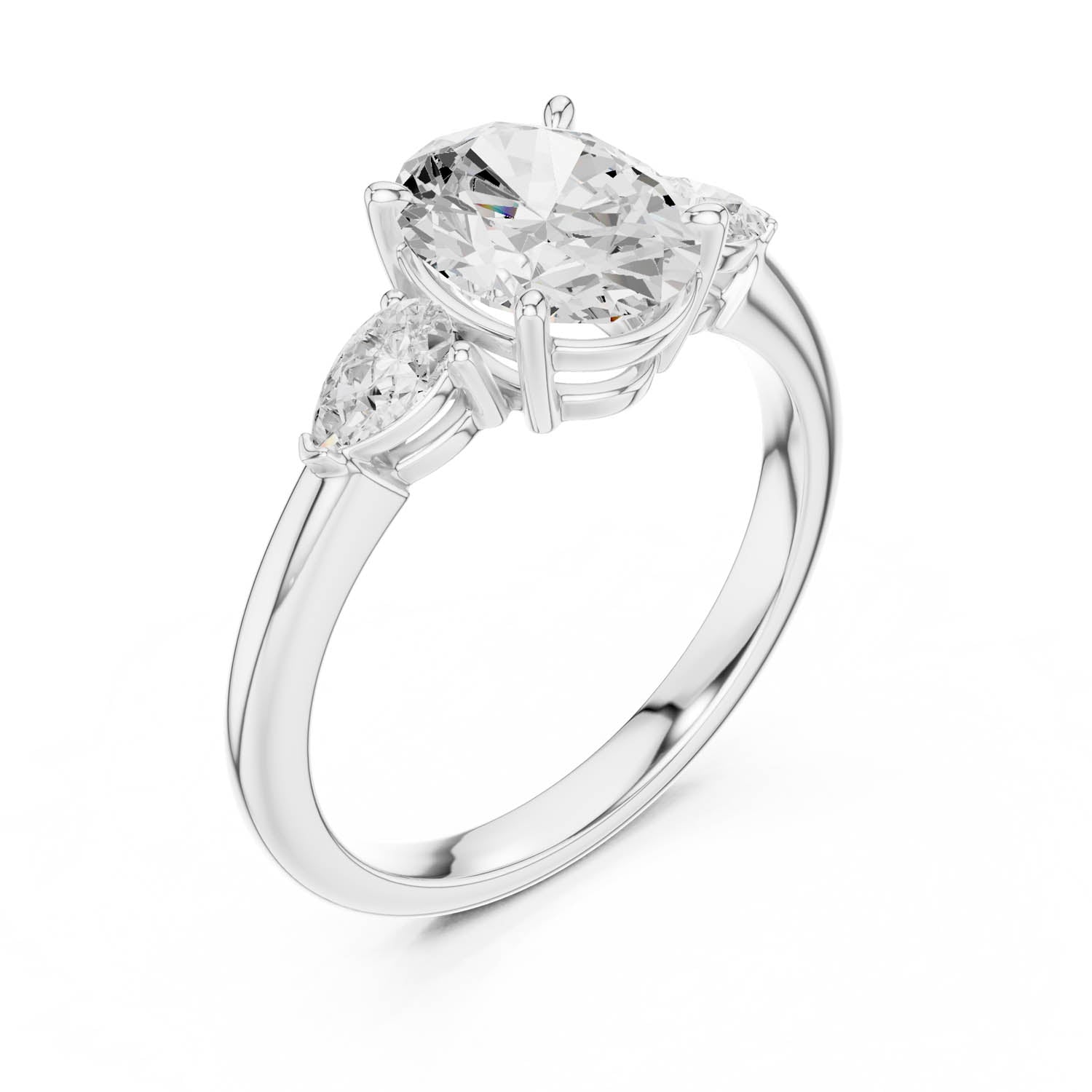 2.50 Ct. Oval Cut Diamond Three-Stone Ring with Pear Side Stones (DDLR-035-OV) 4