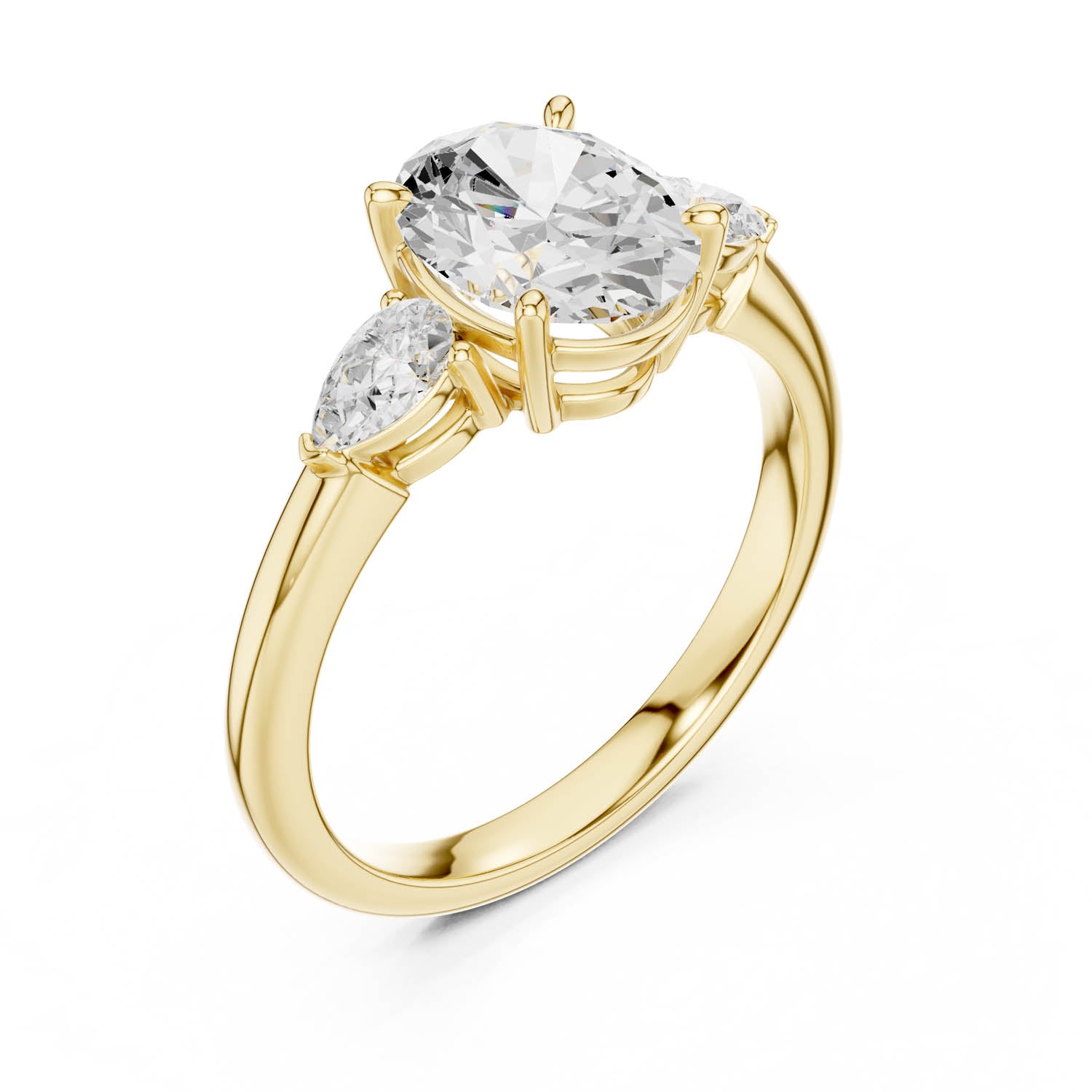 2.50 Ct. Oval Cut Diamond Three-Stone Ring with Pear Side Stones (DDLR-035-OV)