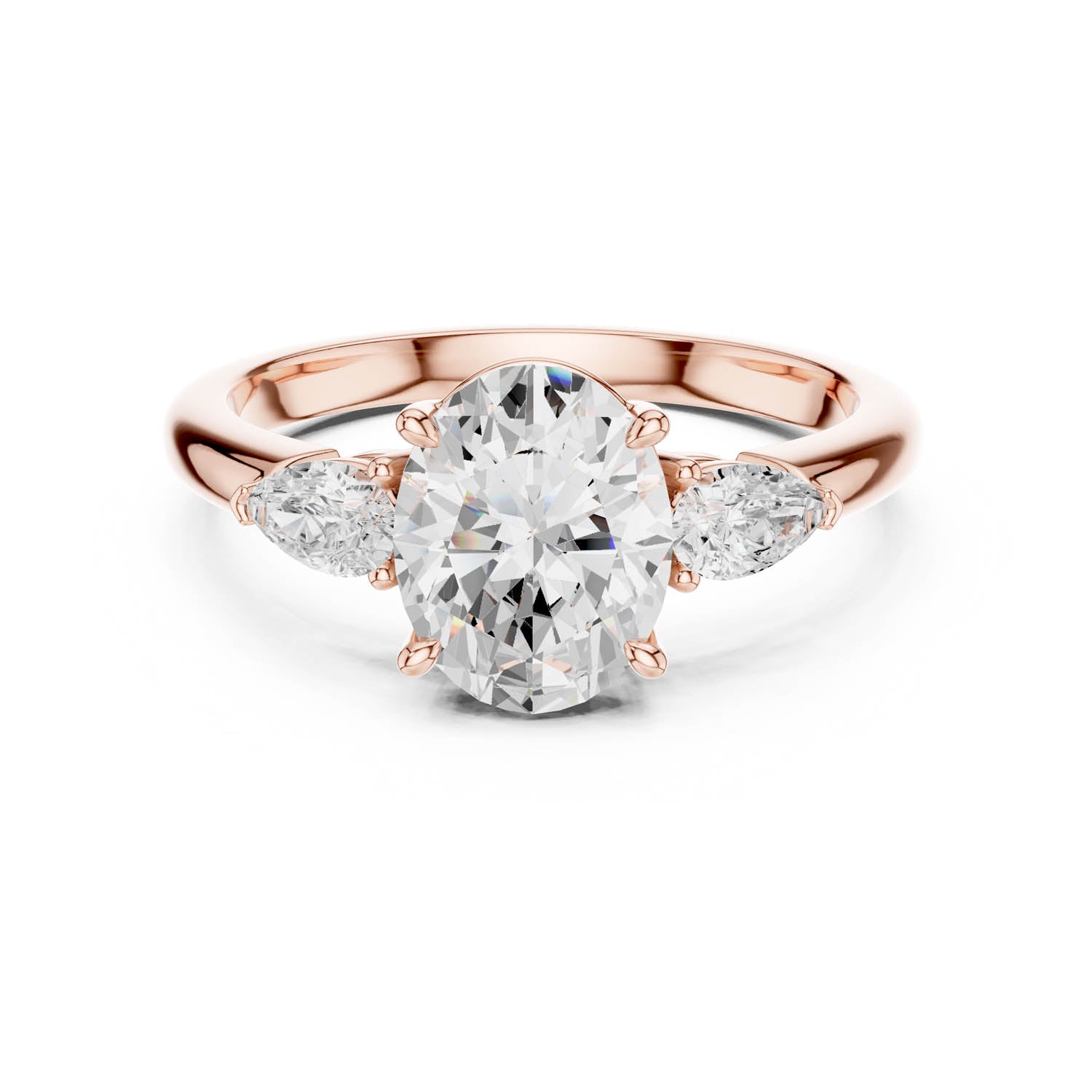 2.50 Ct. Oval Cut Diamond Three-Stone Ring with Pear Side Stones (DDLR-035-OV) 6