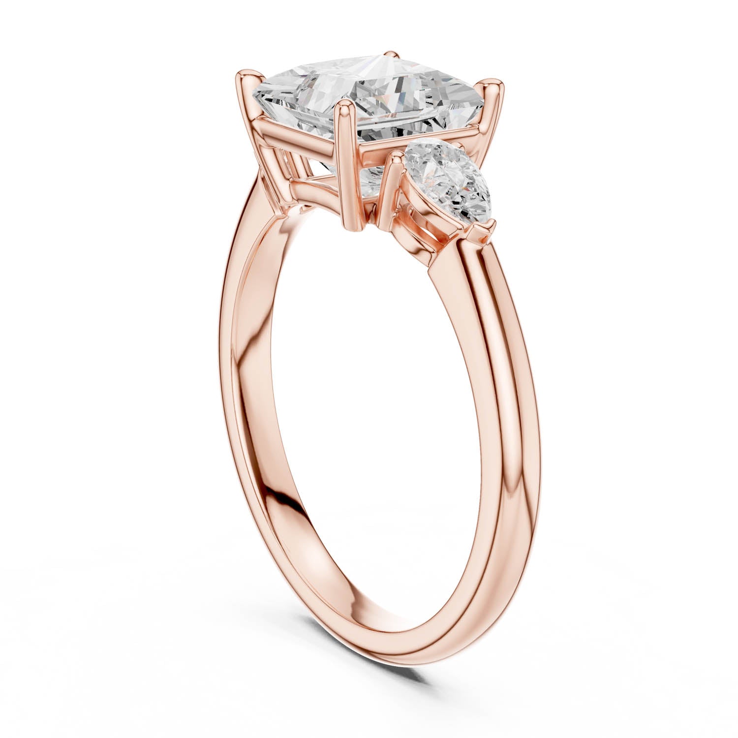 2.50 Ct. Princess Cut Diamond Three-Stone Ring with Pear Side Stones (DDLR-035-PR) 9