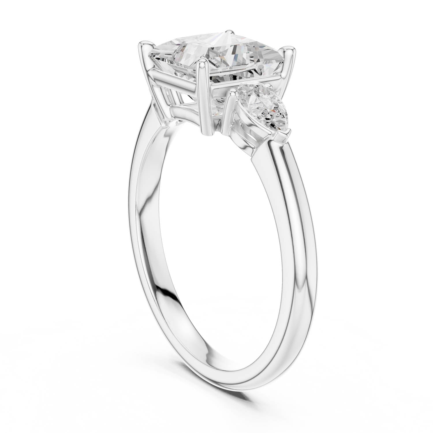 2.50 Ct. Princess Cut Diamond Three-Stone Ring with Pear Side Stones (DDLR-035-PR) 10