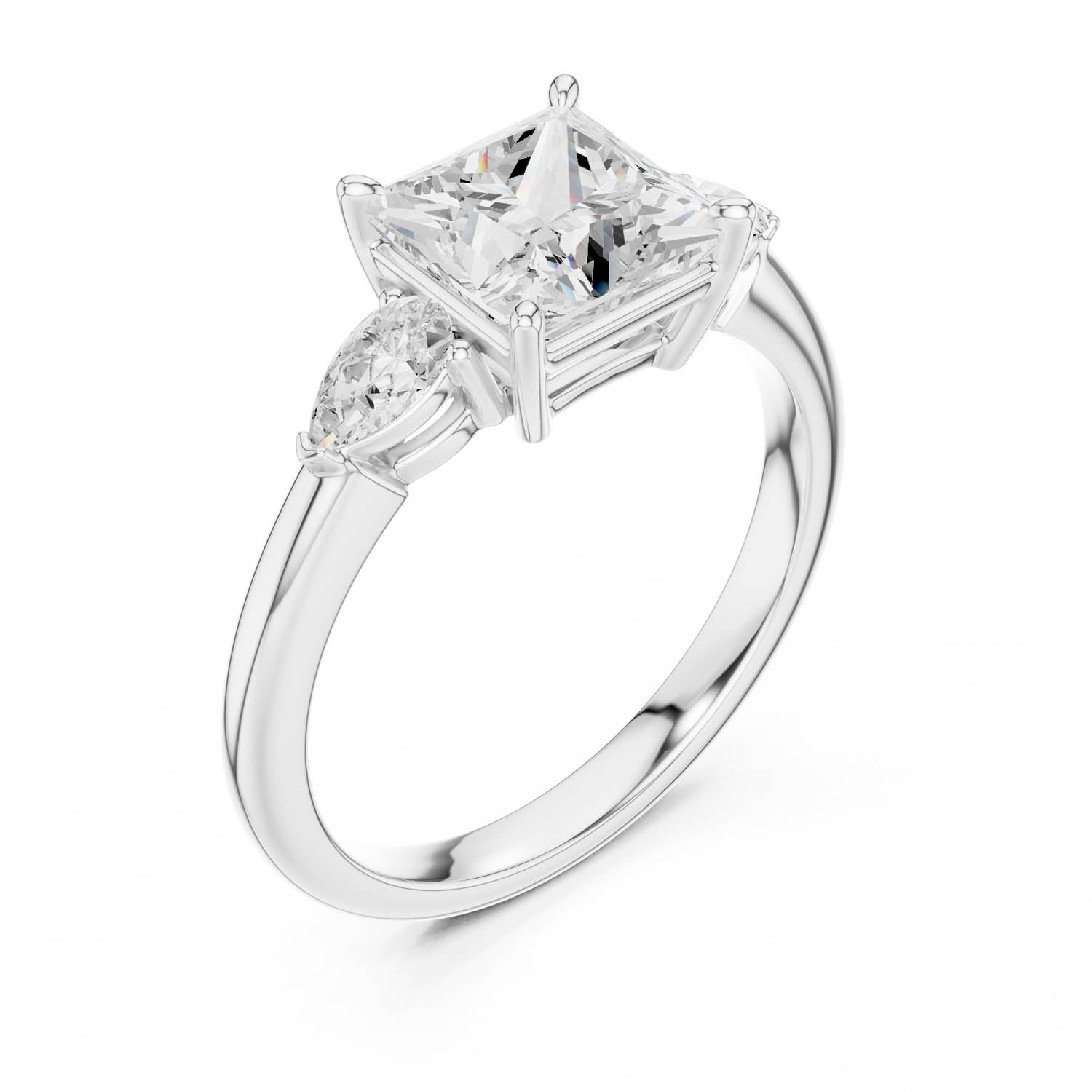 2.50 Ct. Princess Cut Diamond Three-Stone Ring with Pear Side Stones (DDLR-035-PR) 4