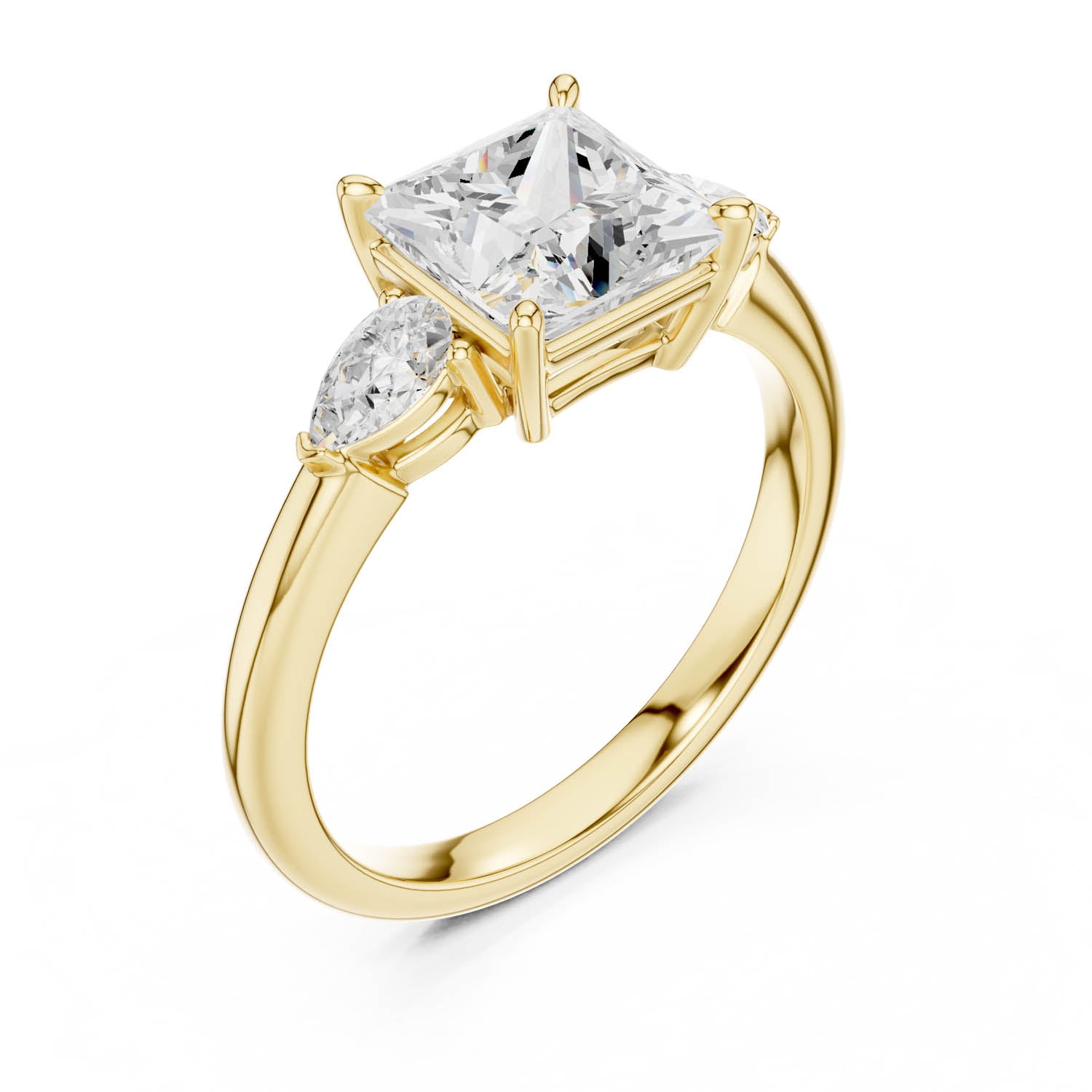 2.50 Ct. Princess Cut Diamond Three-Stone Ring with Pear Side Stones (DDLR-035-PR)