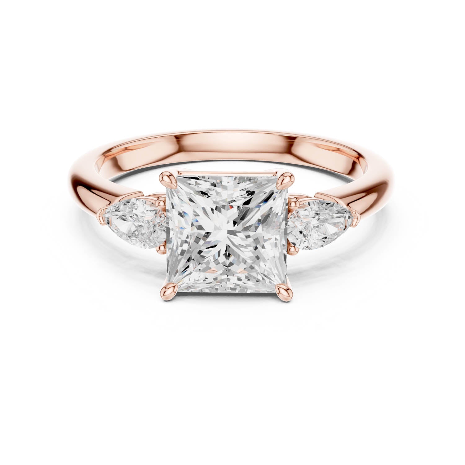 2.50 Ct. Princess Cut Diamond Three-Stone Ring with Pear Side Stones (DDLR-035-PR) 12