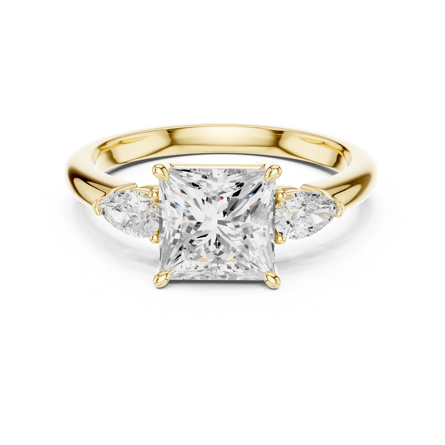 2.50 Ct. Princess Cut Diamond Three-Stone Ring with Pear Side Stones (DDLR-035-PR) 8