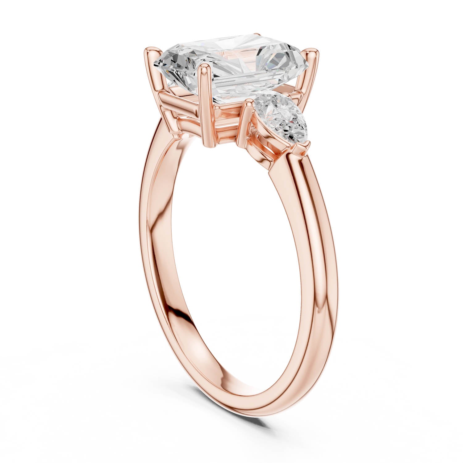 2.50 Ct. Radiant Cut Diamond Three-Stone Ring with Pear Side Stones (DDLR-035-RA) 8