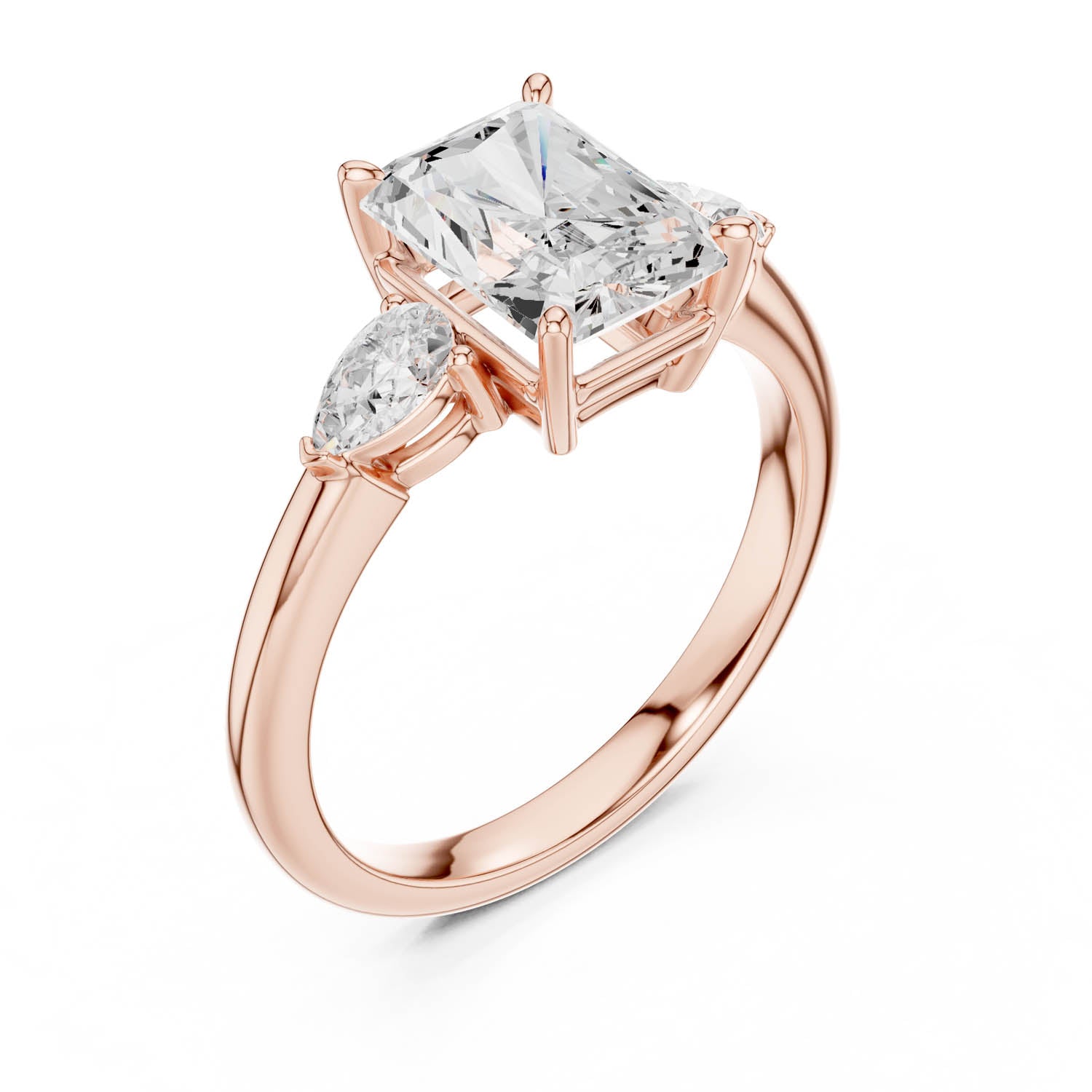 2.50 Ct. Radiant Cut Diamond Three-Stone Ring with Pear Side Stones (DDLR-035-RA) 9