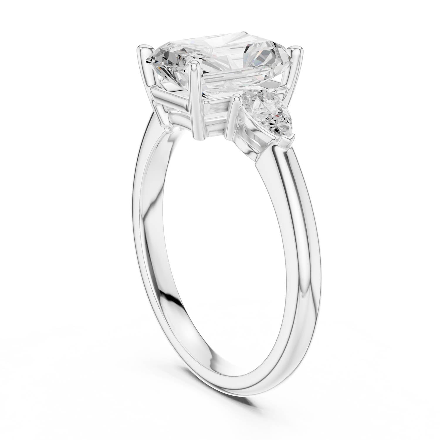 2.50 Ct. Radiant Cut Diamond Three-Stone Ring with Pear Side Stones (DDLR-035-RA) 10