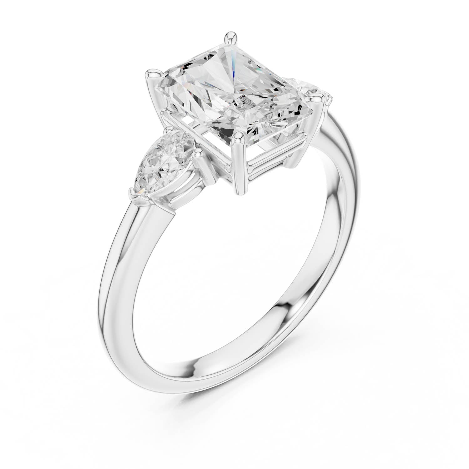 2.50 Ct. Radiant Cut Diamond Three-Stone Ring with Pear Side Stones (DDLR-035-RA) 11