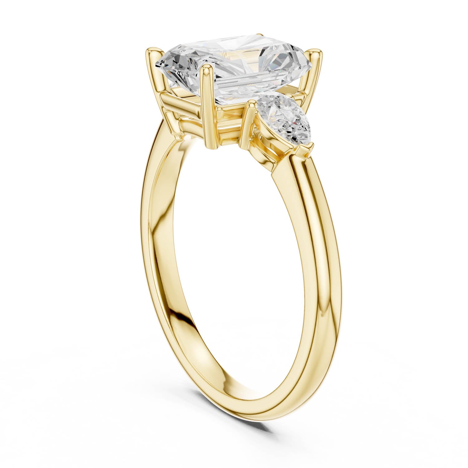 2.50 Ct. Radiant Cut Diamond Three-Stone Ring with Pear Side Stones (DDLR-035-RA) 12
