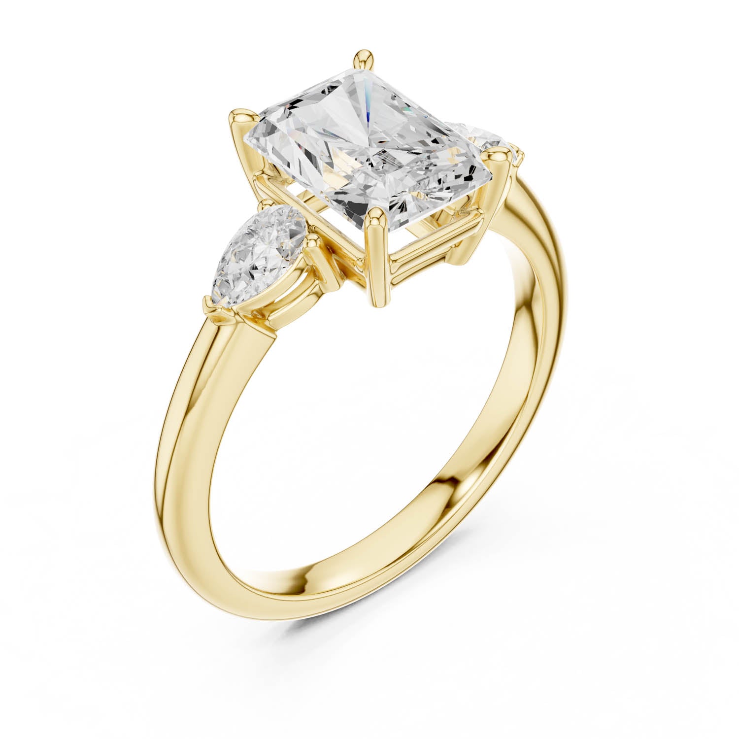 2.50 Ct. Radiant Cut Diamond Three-Stone Ring with Pear Side Stones (DDLR-035-RA)