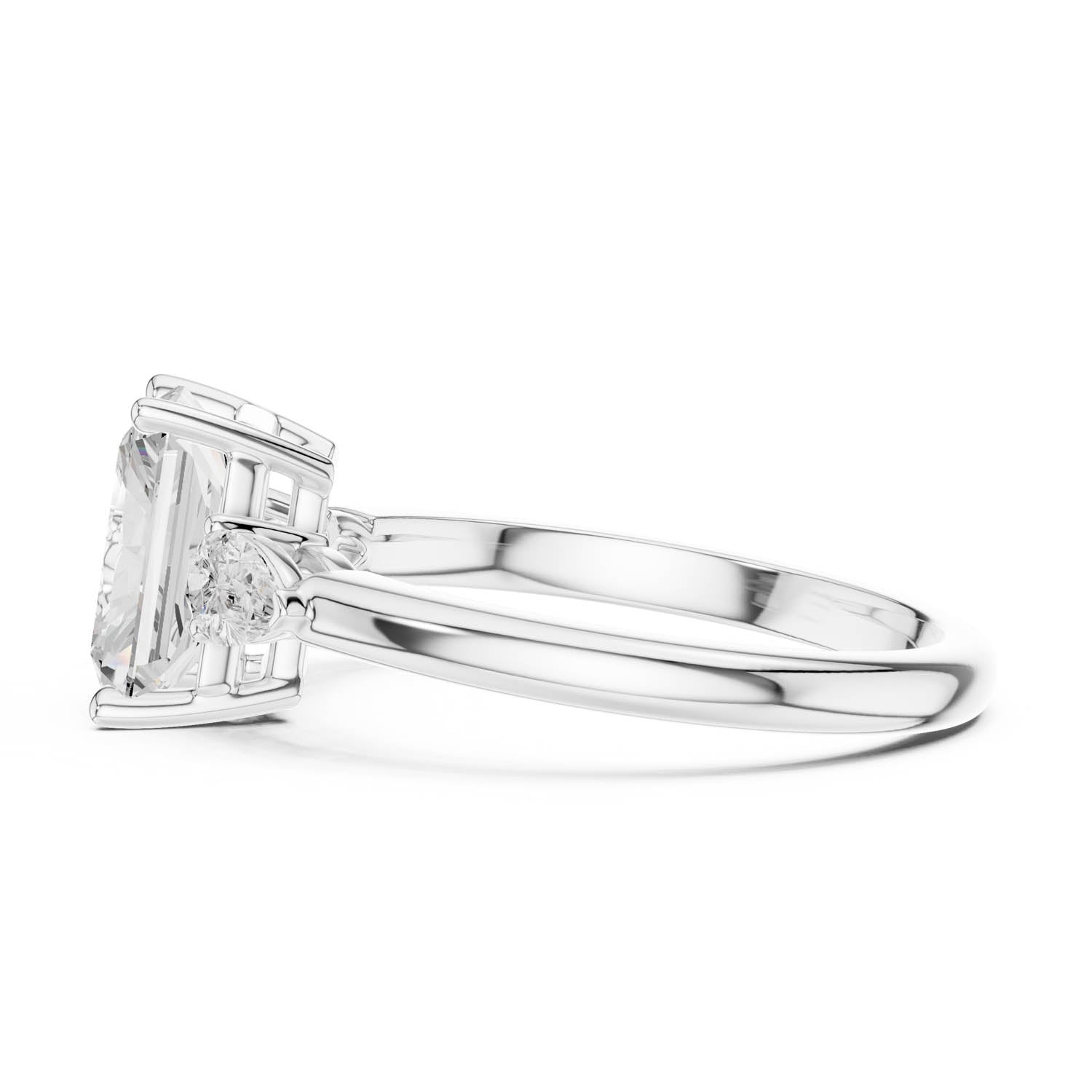 2.50 Ct. Radiant Cut Diamond Three-Stone Ring with Pear Side Stones (DDLR-035-RA) 5