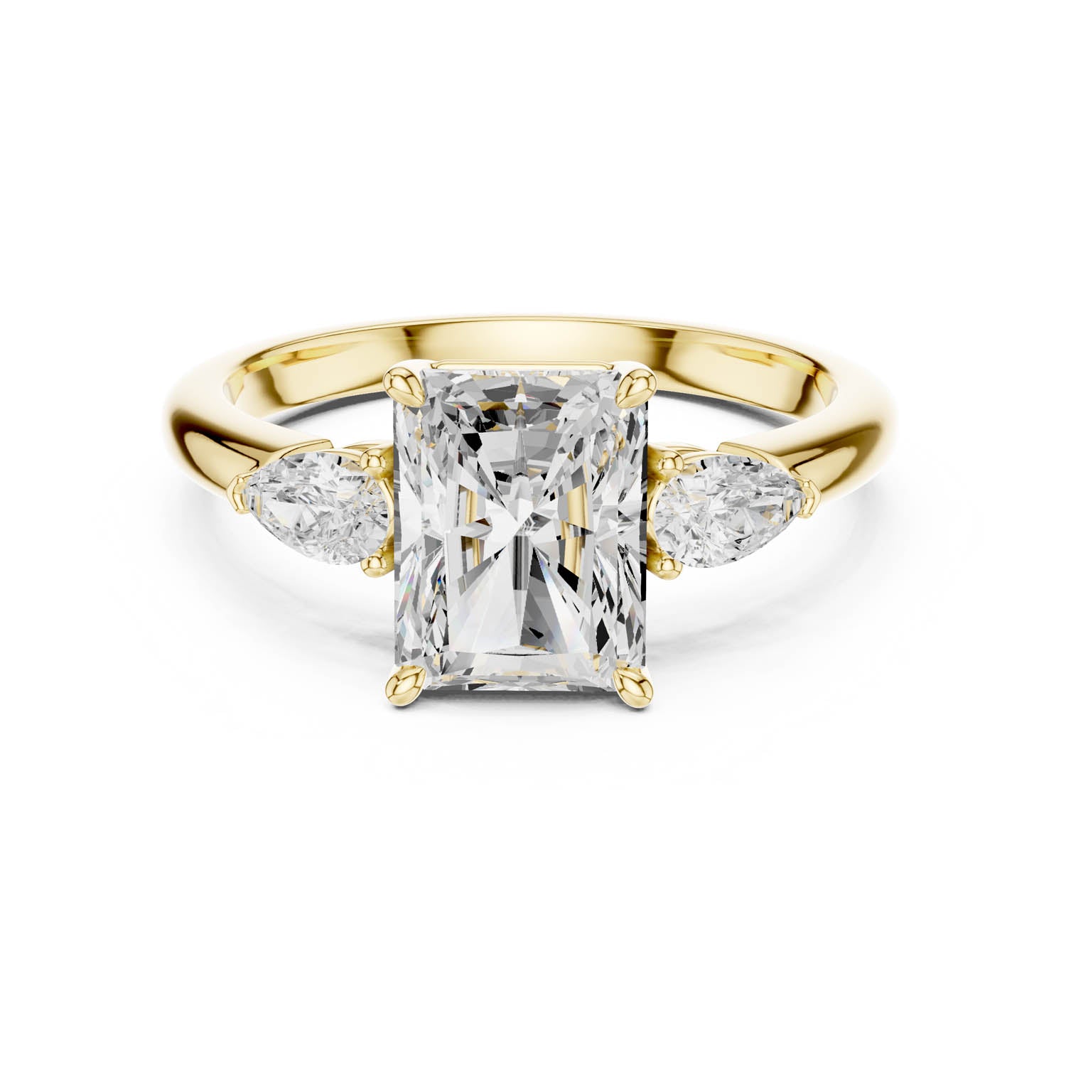2.50 Ct. Radiant Cut Diamond Three-Stone Ring with Pear Side Stones (DDLR-035-RA) 7