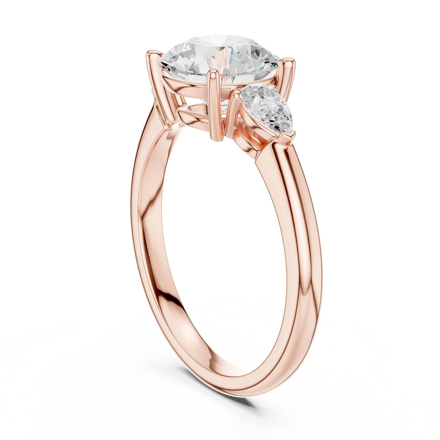 2.50 Ct. Round Brilliant Diamond Three-Stone Ring with Pear Side Stones (DDLR-035-RD) 12
