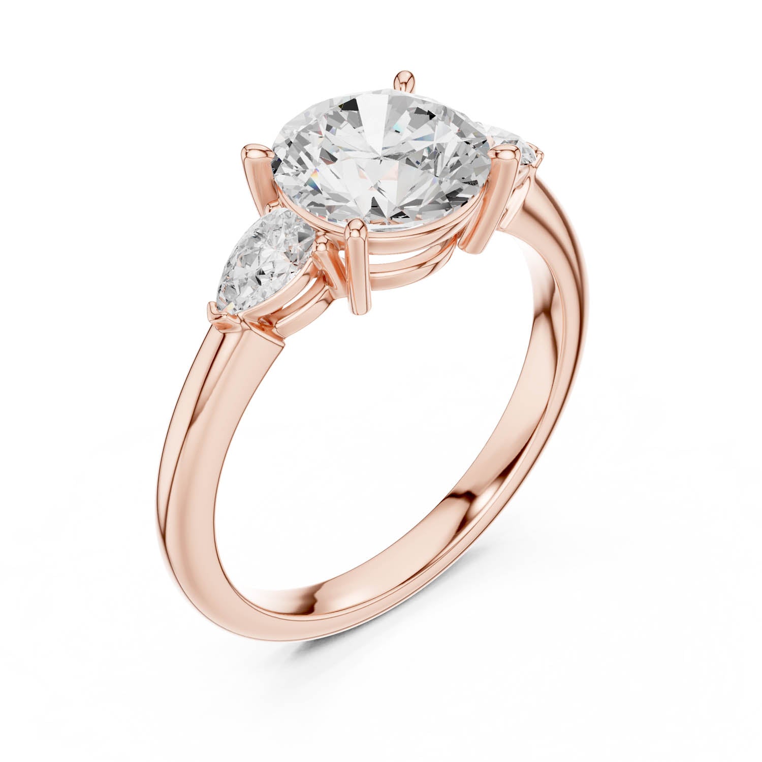 2.50 Ct. Round Brilliant Diamond Three-Stone Ring with Pear Side Stones (DDLR-035-RD) 6