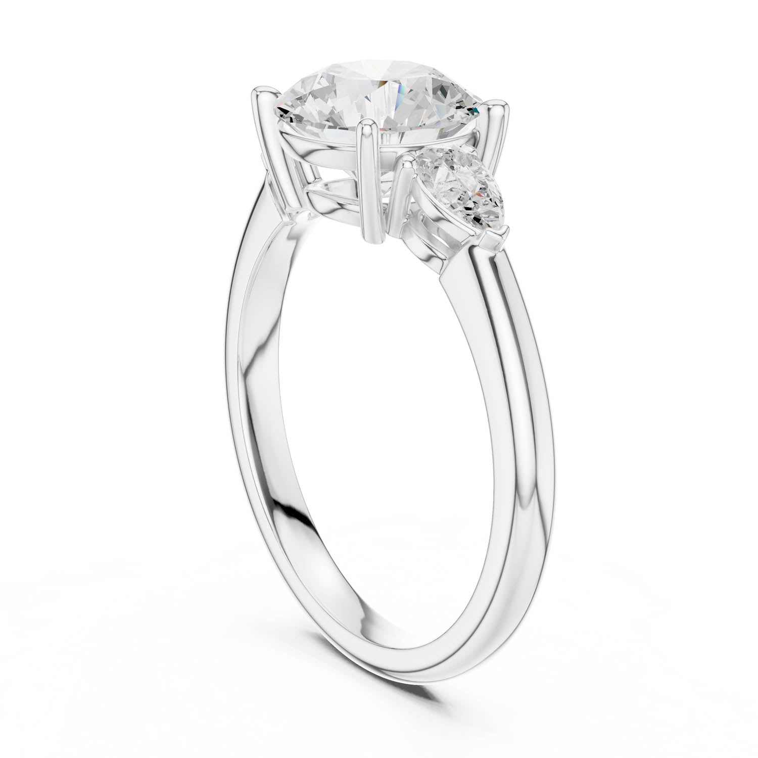2.50 Ct. Round Brilliant Diamond Three-Stone Ring with Pear Side Stones (DDLR-035-RD) 10