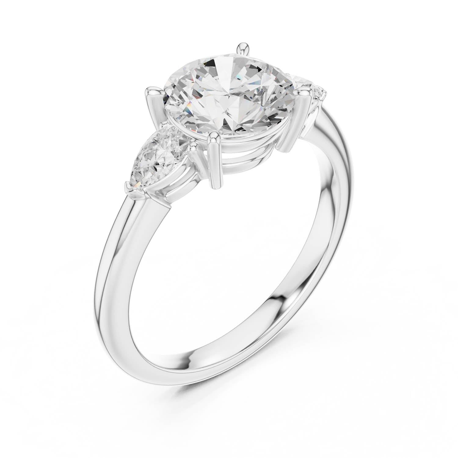 2.50 Ct. Round Brilliant Diamond Three-Stone Ring with Pear Side Stones (DDLR-035-RD) 4