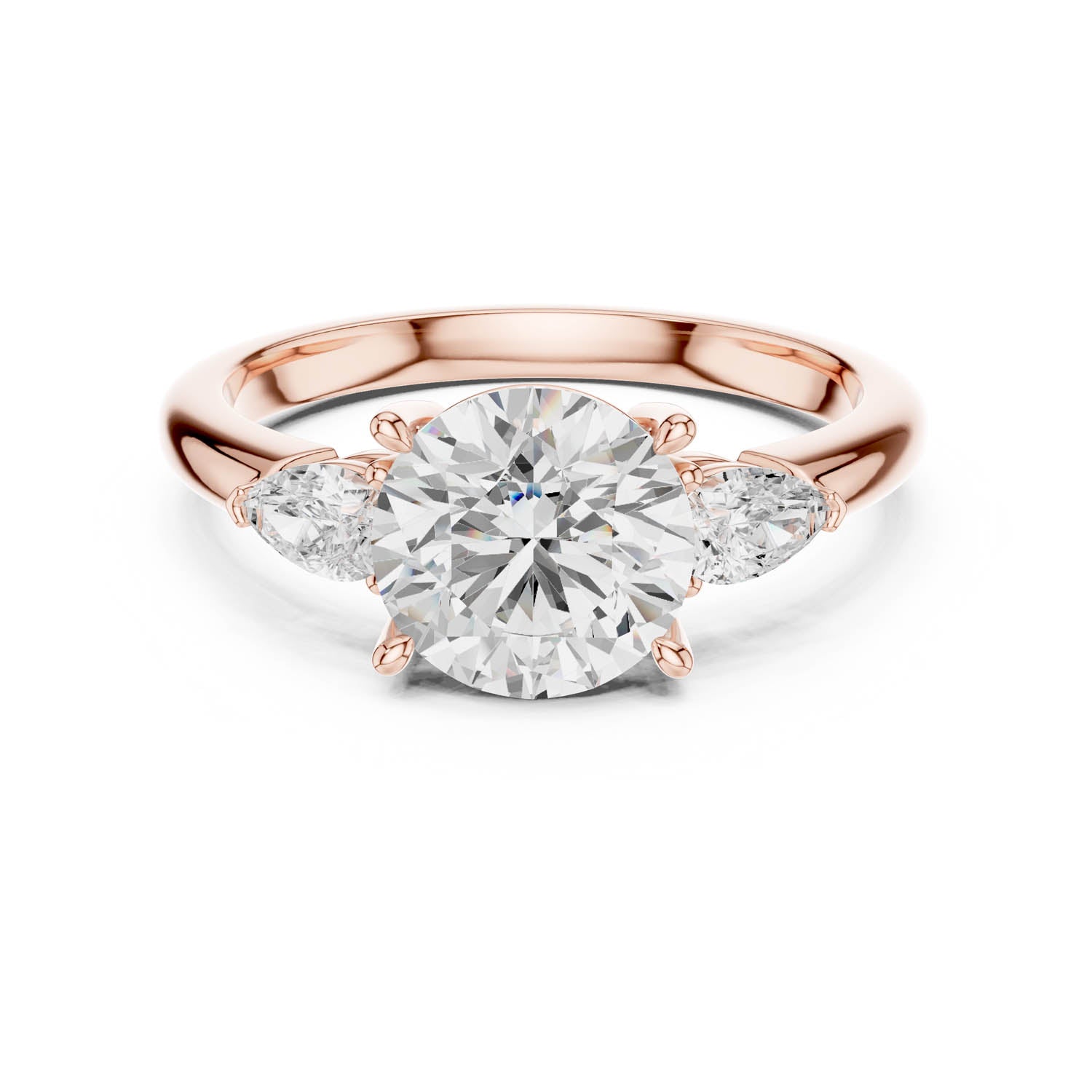 2.50 Ct. Round Brilliant Diamond Three-Stone Ring with Pear Side Stones (DDLR-035-RD) 9