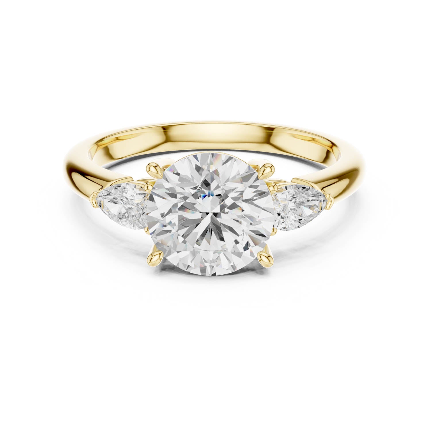 2.50 Ct. Round Brilliant Diamond Three-Stone Ring with Pear Side Stones (DDLR-035-RD) 5