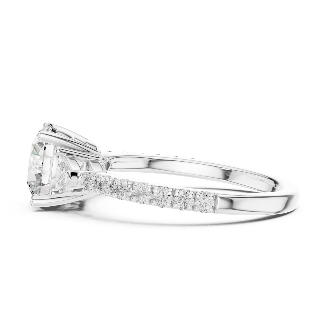 1.78 Ct. Round Solitaire Engagement Ring with Pear Side Stones & Diamond Band (DDLR-037) 5