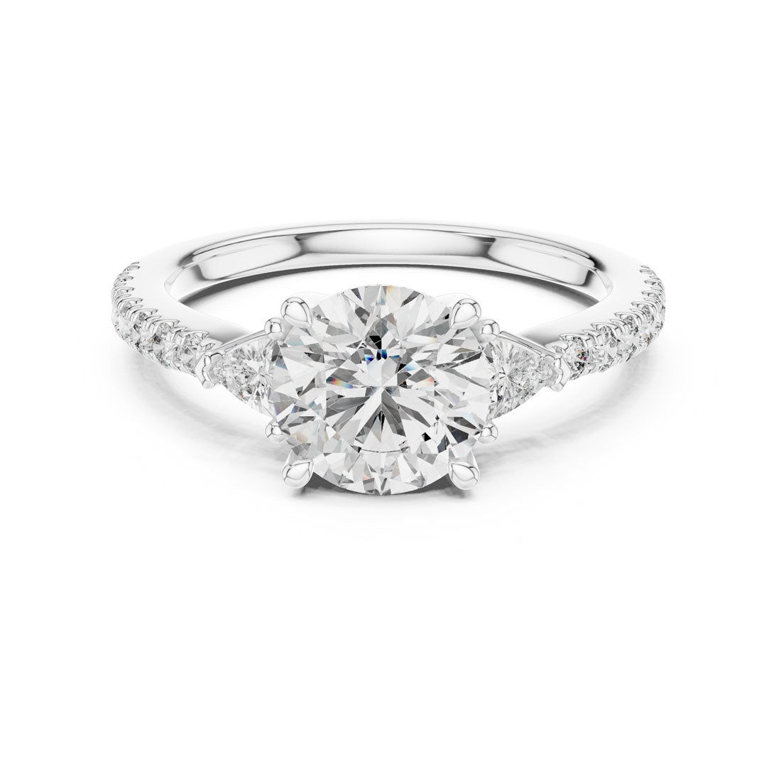 1.78 Ct. Round Solitaire Engagement Ring with Pear Side Stones & Diamond Band (DDLR-037)