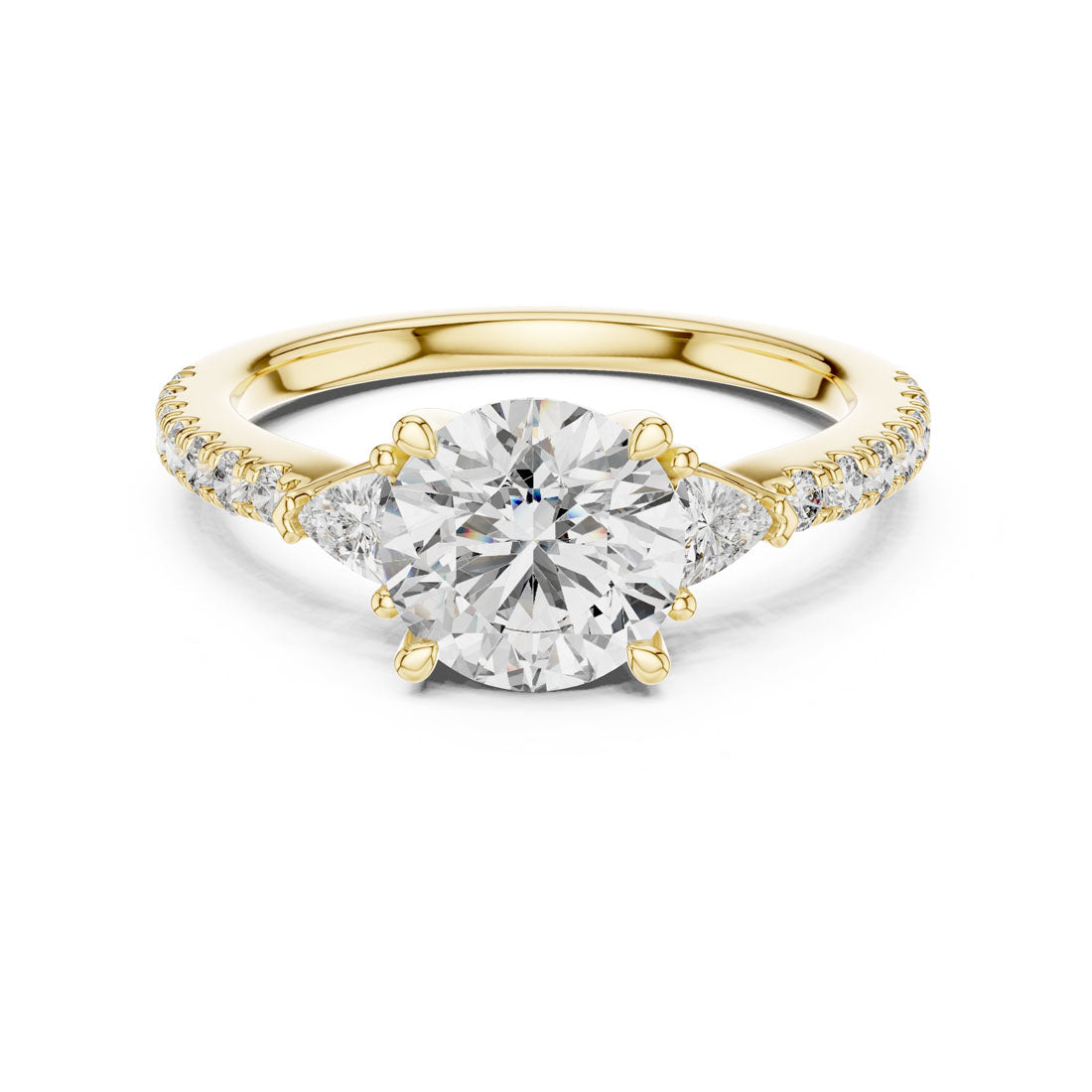 1.78 Ct. Round Solitaire Engagement Ring with Pear Side Stones & Diamond Band (DDLR-037)