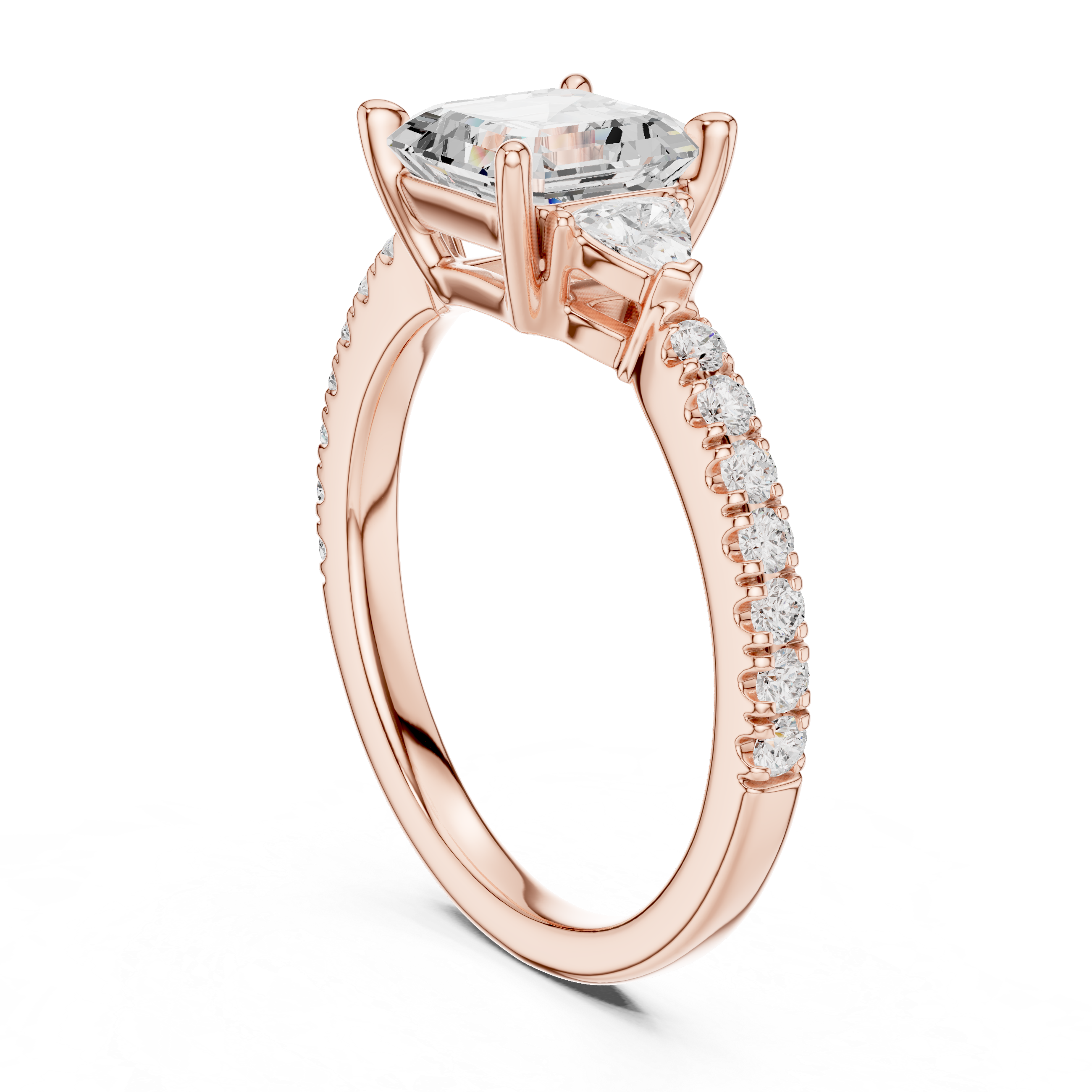 2.00 Ct. Asscher Cut Diamond Engagement Ring with Trillion Side Stones and Pavé Shank (DDLR-037-AC) 9