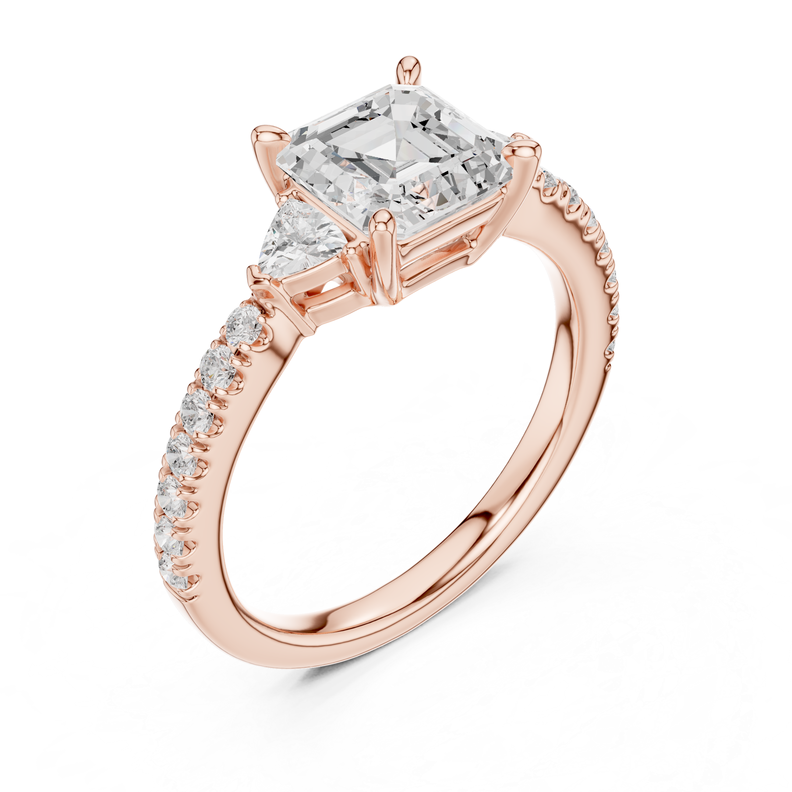 2.00 Ct. Asscher Cut Diamond Engagement Ring with Trillion Side Stones and Pavé Shank (DDLR-037-AC) 8