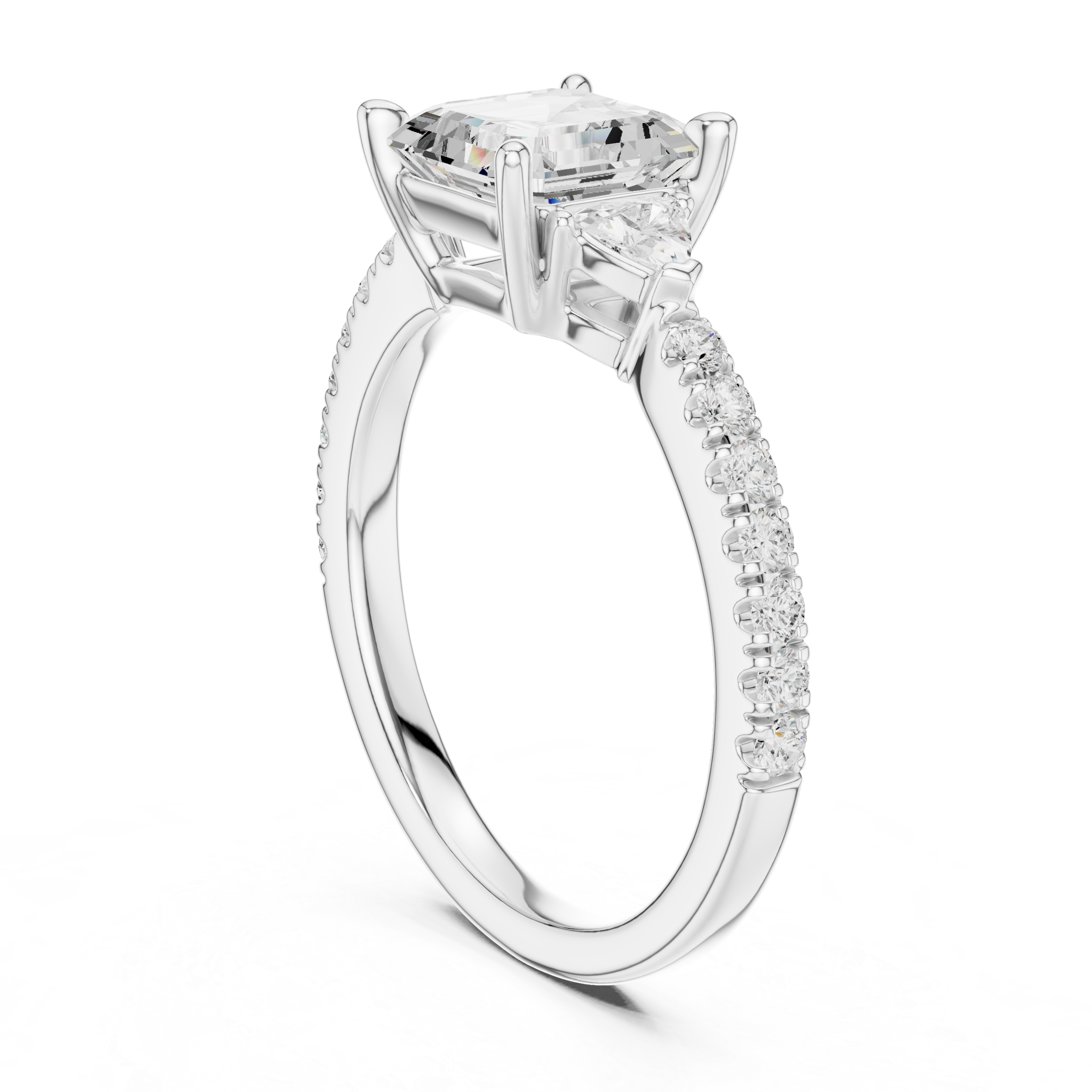 2.00 Ct. Asscher Cut Diamond Engagement Ring with Trillion Side Stones and Pavé Shank (DDLR-037-AC) 10