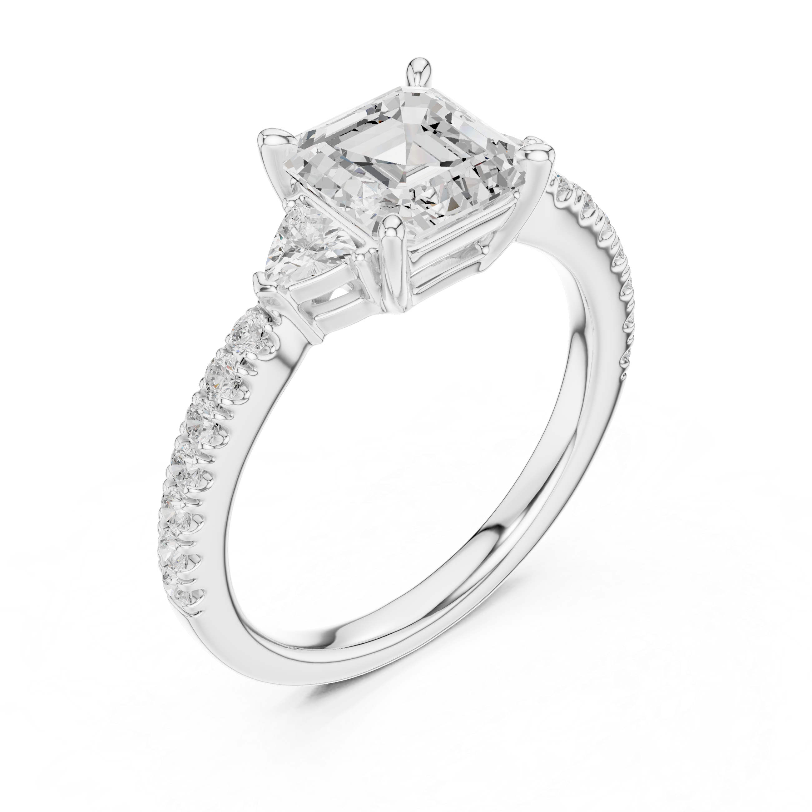 2.00 Ct. Asscher Cut Diamond Engagement Ring with Trillion Side Stones and Pavé Shank (DDLR-037-AC) 6