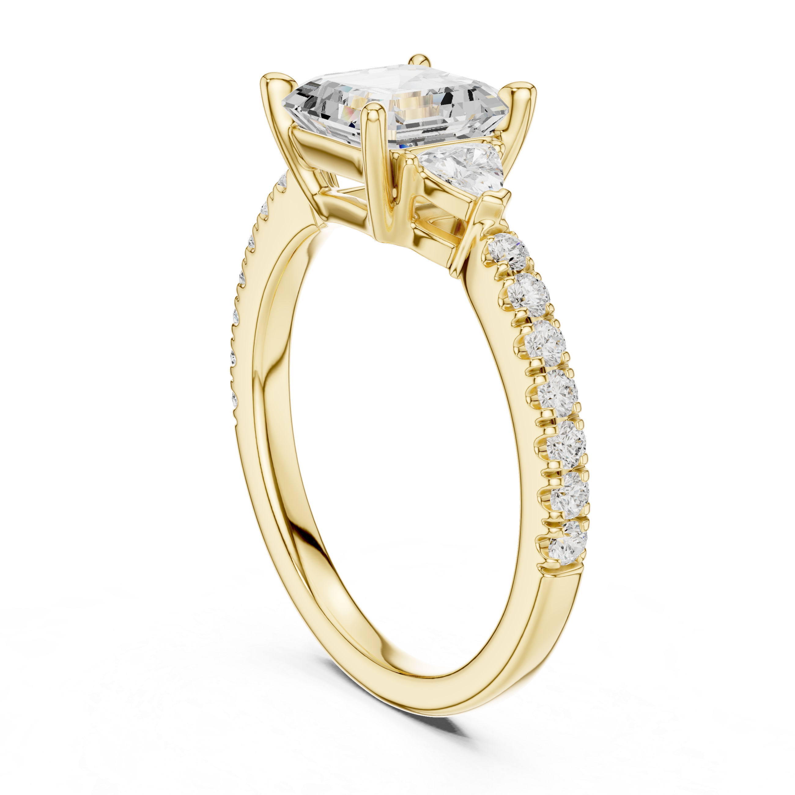 2.00 Ct. Asscher Cut Diamond Engagement Ring with Trillion Side Stones and Pavé Shank (DDLR-037-AC) 3