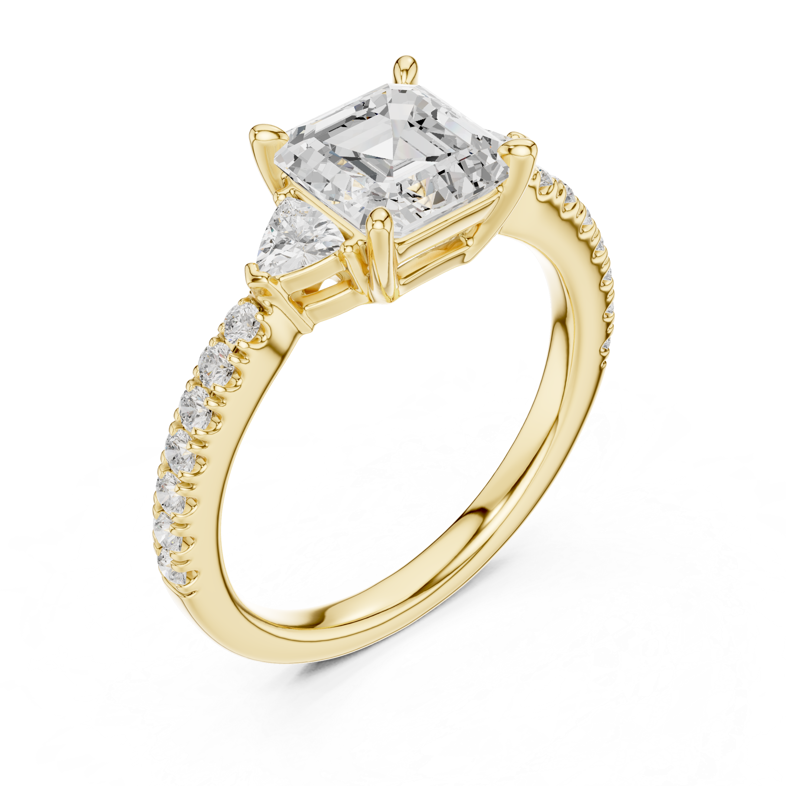 2.00 Ct. Asscher Cut Diamond Engagement Ring with Trillion Side Stones and Pavé Shank (DDLR-037-AC)