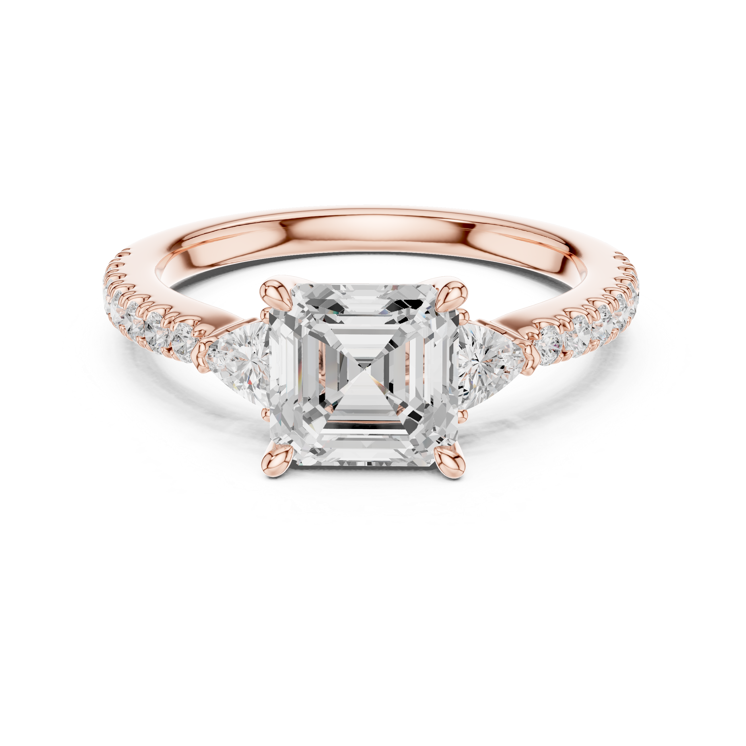 2.00 Ct. Asscher Cut Diamond Engagement Ring with Trillion Side Stones and Pavé Shank (DDLR-037-AC) 7