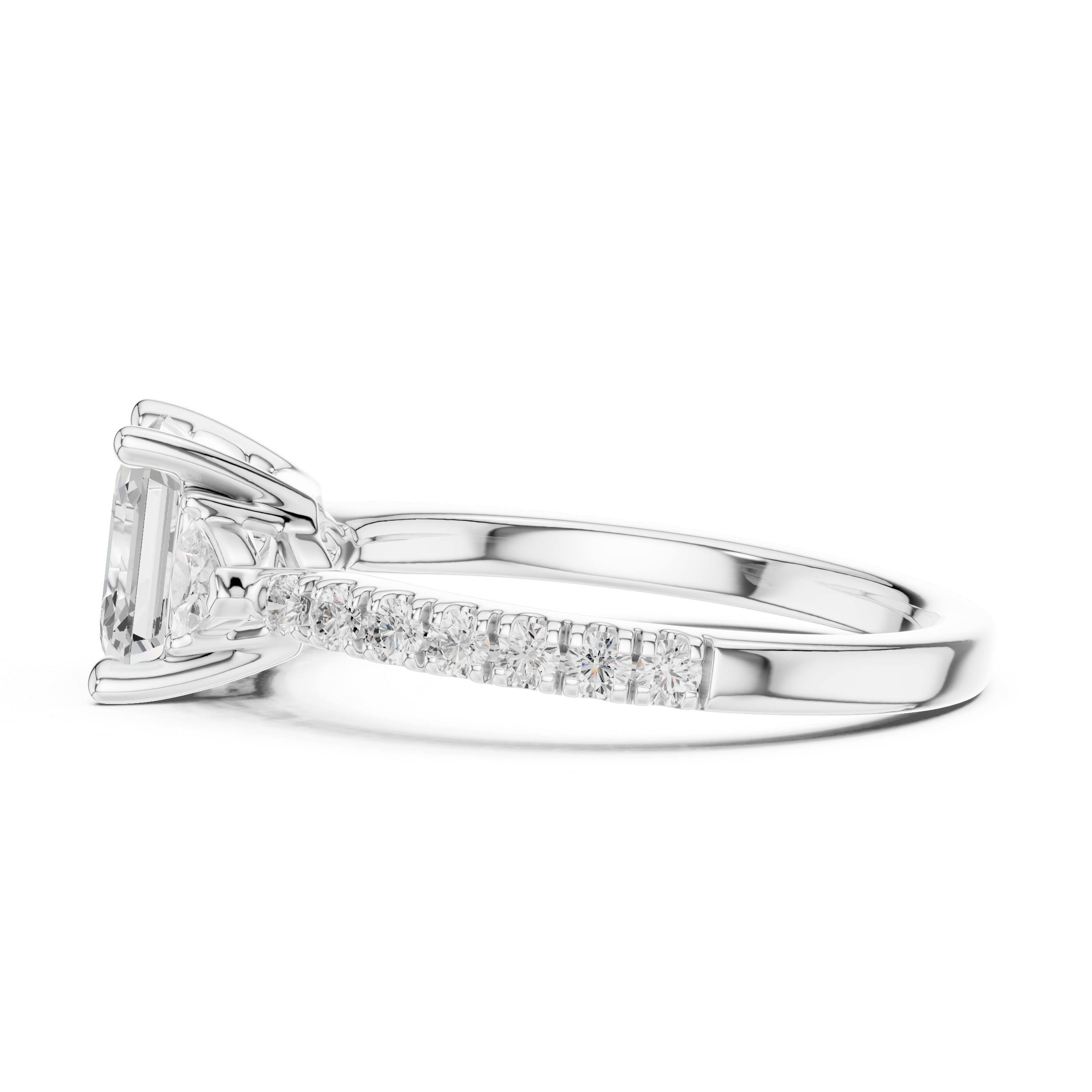 2.00 Ct. Asscher Cut Diamond Engagement Ring with Trillion Side Stones and Pavé Shank (DDLR-037-AC) 12