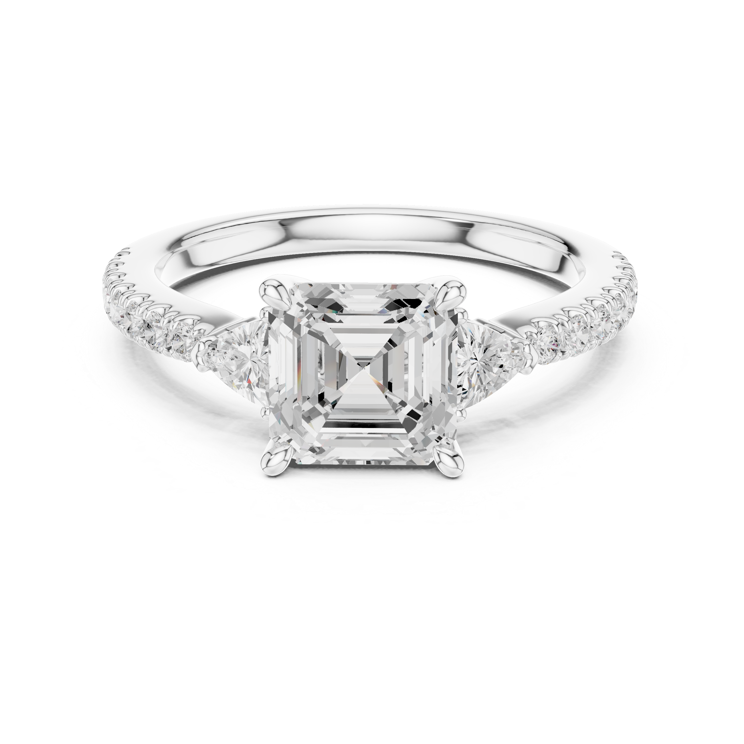 2.00 Ct. Asscher Cut Diamond Engagement Ring with Trillion Side Stones and Pavé Shank (DDLR-037-AC) 5