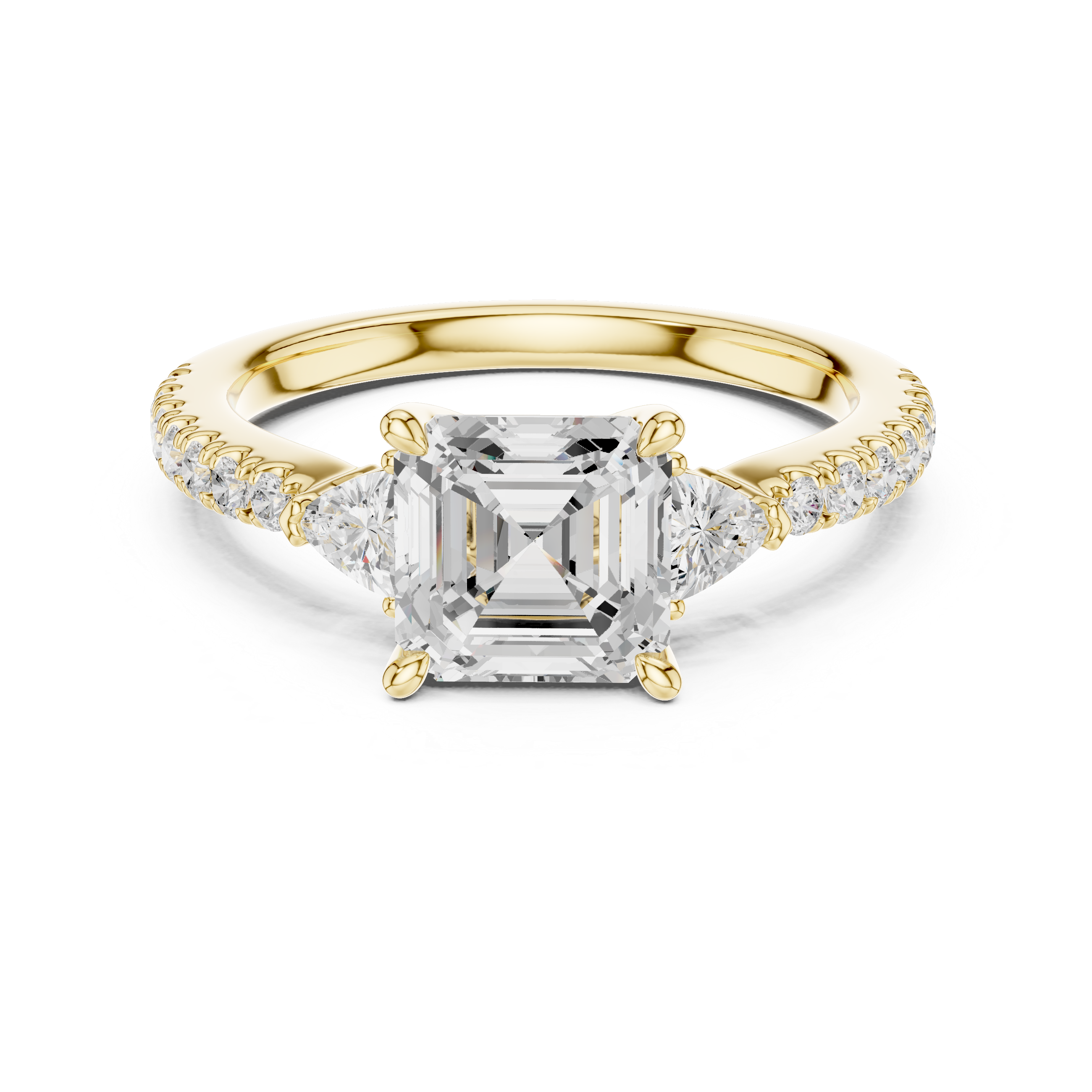 2.00 Ct. Asscher Cut Diamond Engagement Ring with Trillion Side Stones and Pavé Shank (DDLR-037-AC)