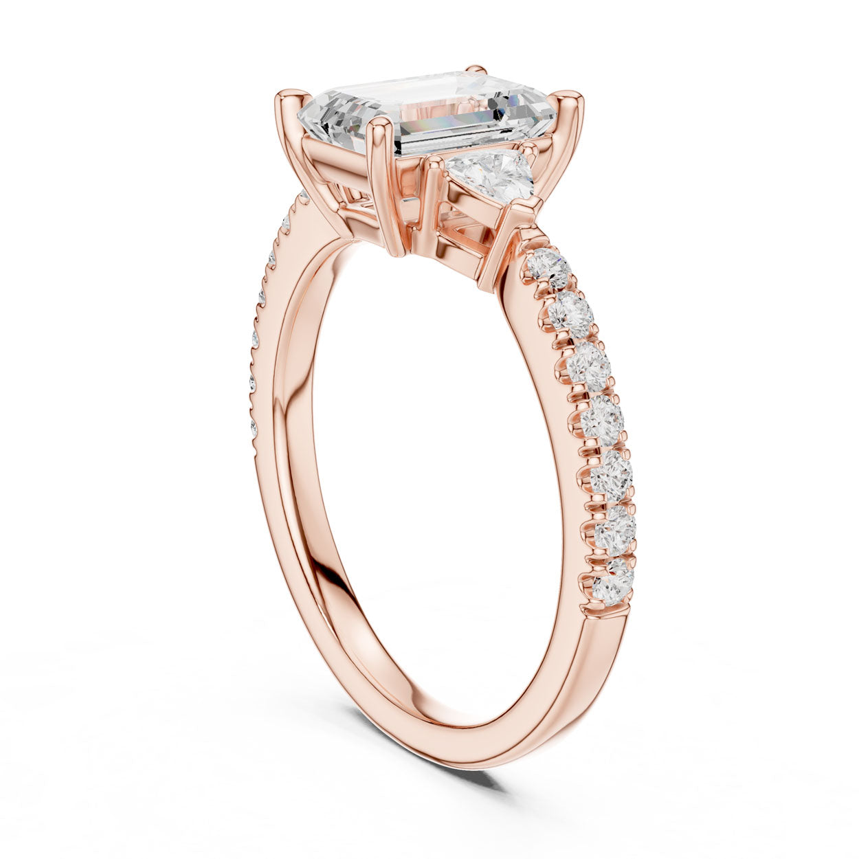 2.00 Ct. Emerald Cut Diamond Engagement Ring with Trillion Side Stones and Pavé Shank (DDLR-037-EM) 8
