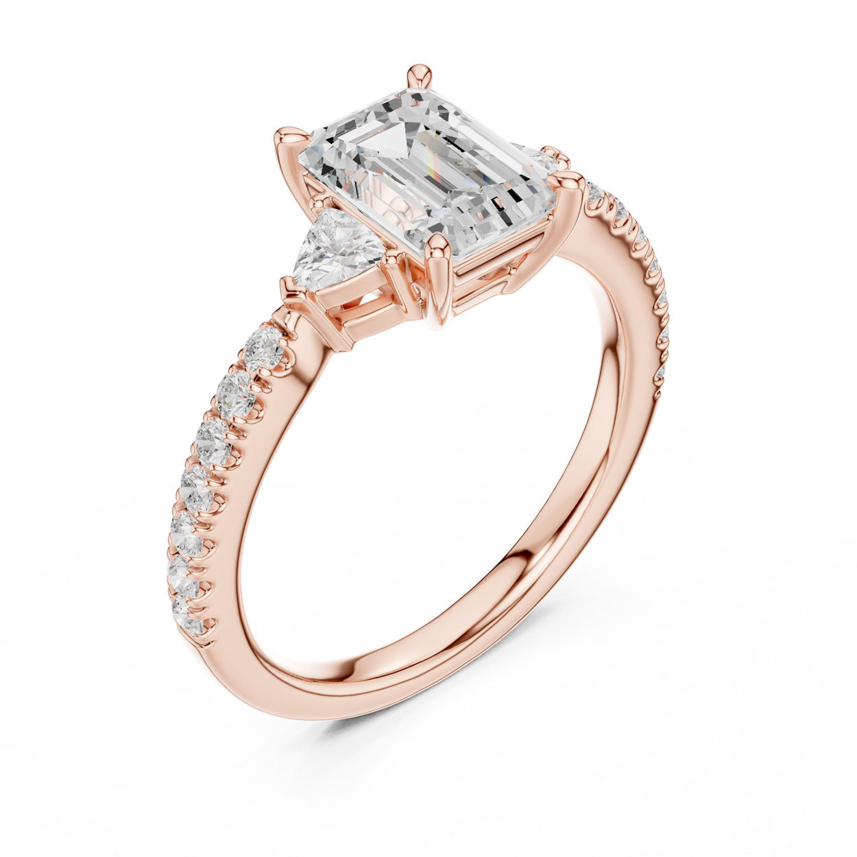2.00 Ct. Emerald Cut Diamond Engagement Ring with Trillion Side Stones and Pavé Shank (DDLR-037-EM) 6