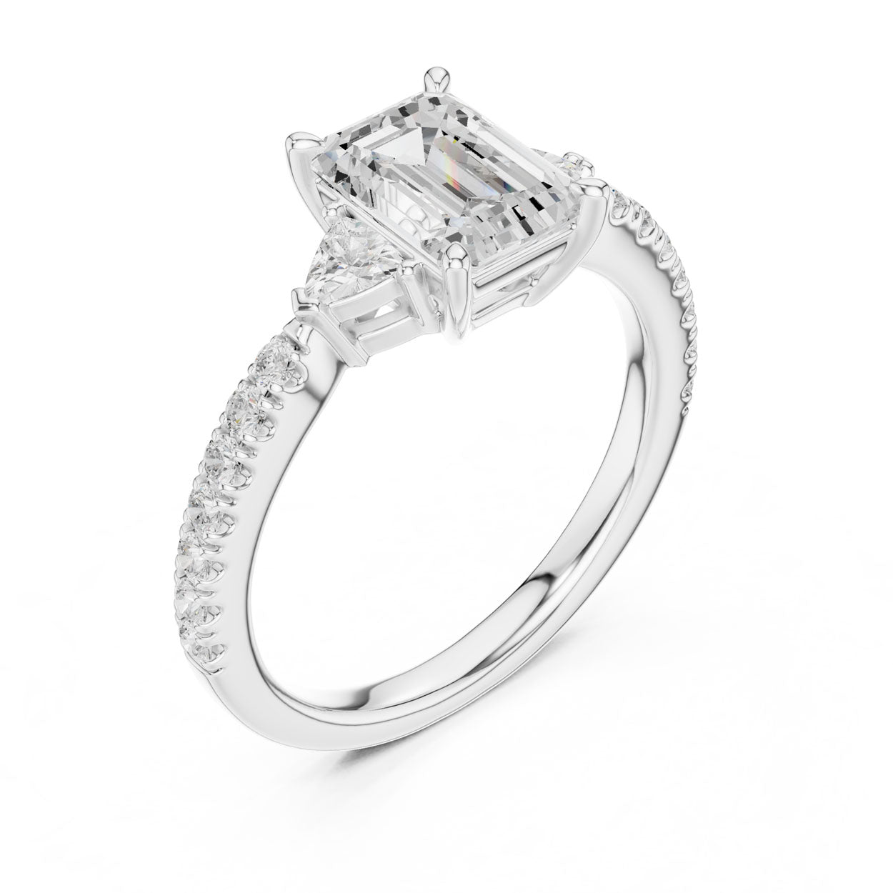 2.00 Ct. Emerald Cut Diamond Engagement Ring with Trillion Side Stones and Pavé Shank (DDLR-037-EM) 5