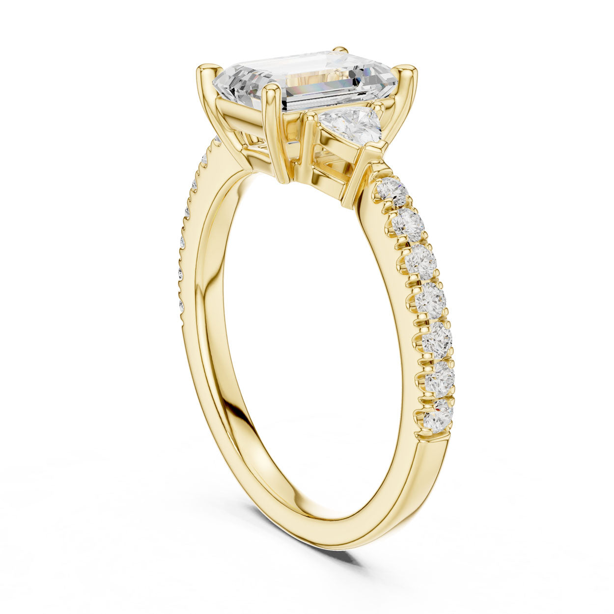 2.00 Ct. Emerald Cut Diamond Engagement Ring with Trillion Side Stones and Pavé Shank (DDLR-037-EM) 7