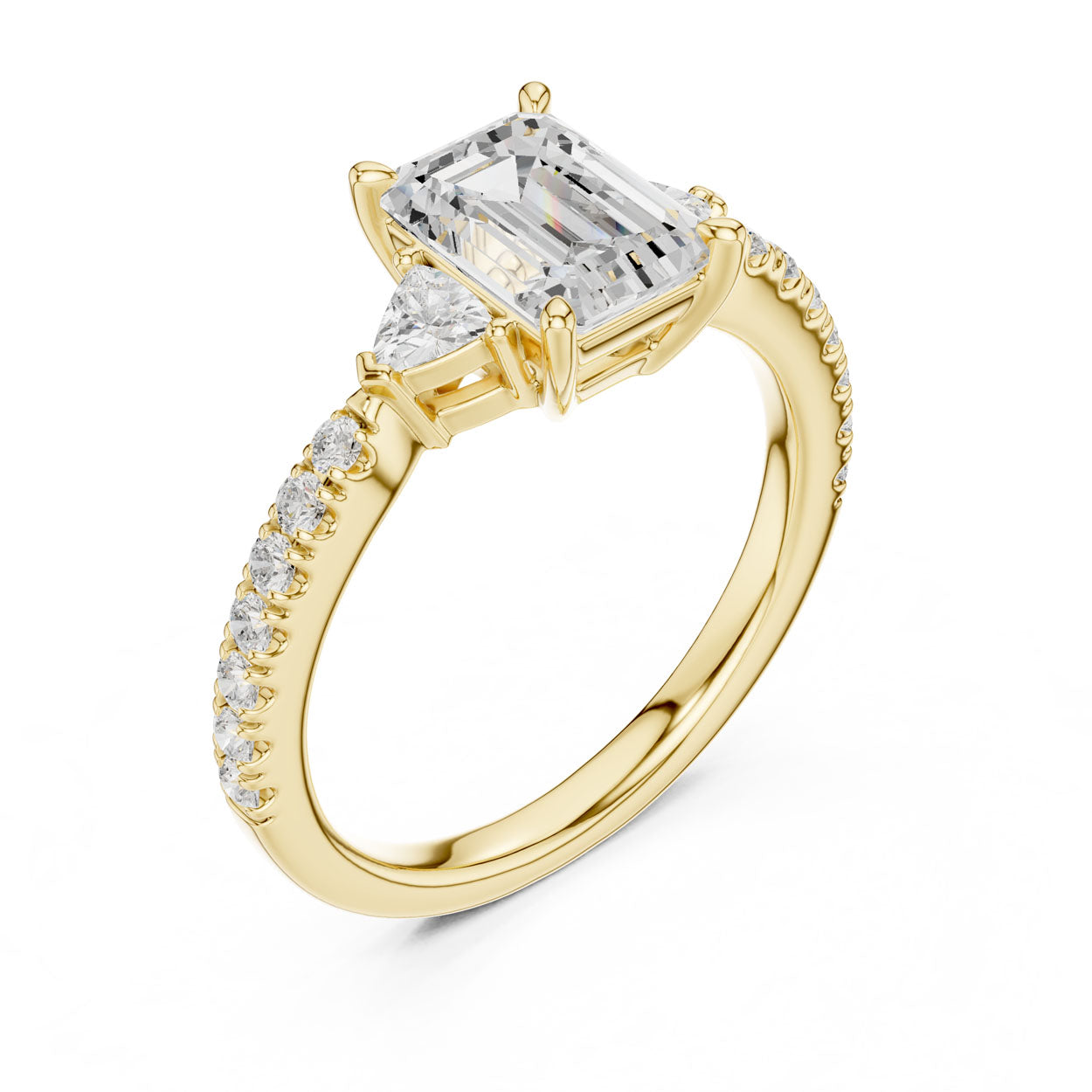 2.00 Ct. Emerald Cut Diamond Engagement Ring with Trillion Side Stones and Pavé Shank (DDLR-037-EM)
