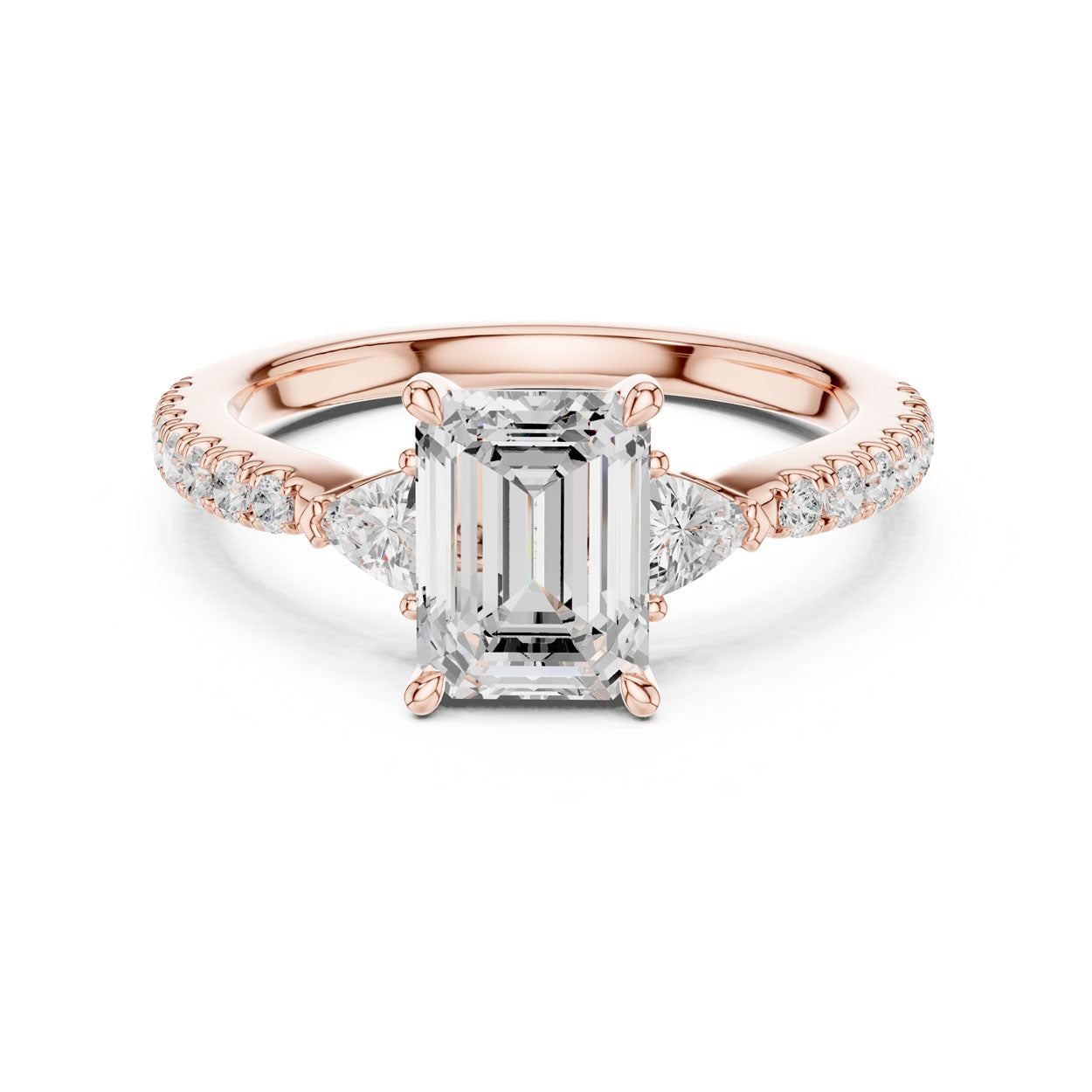 2.00 Ct. Emerald Cut Diamond Engagement Ring with Trillion Side Stones and Pavé Shank (DDLR-037-EM) 3