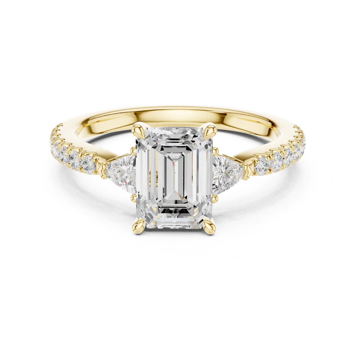 2.00 Ct. Emerald Cut Diamond Engagement Ring with Trillion Side Stones and Pavé Shank (DDLR-037-EM) 4