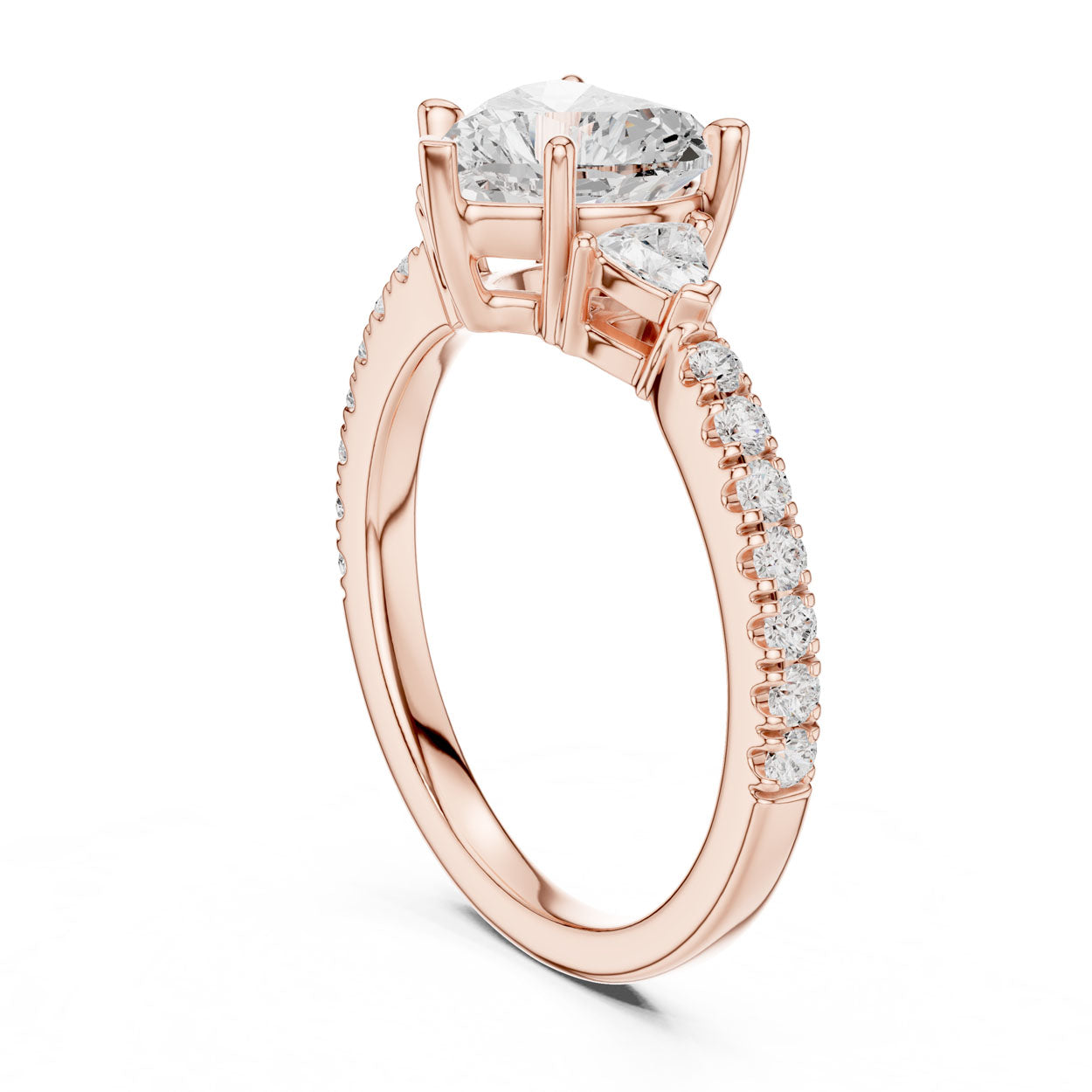 2.00 Ct. Heart Cut Diamond Engagement Ring with Trillion Side Stones and Pavé Shank (DDLR-037-HR) 9